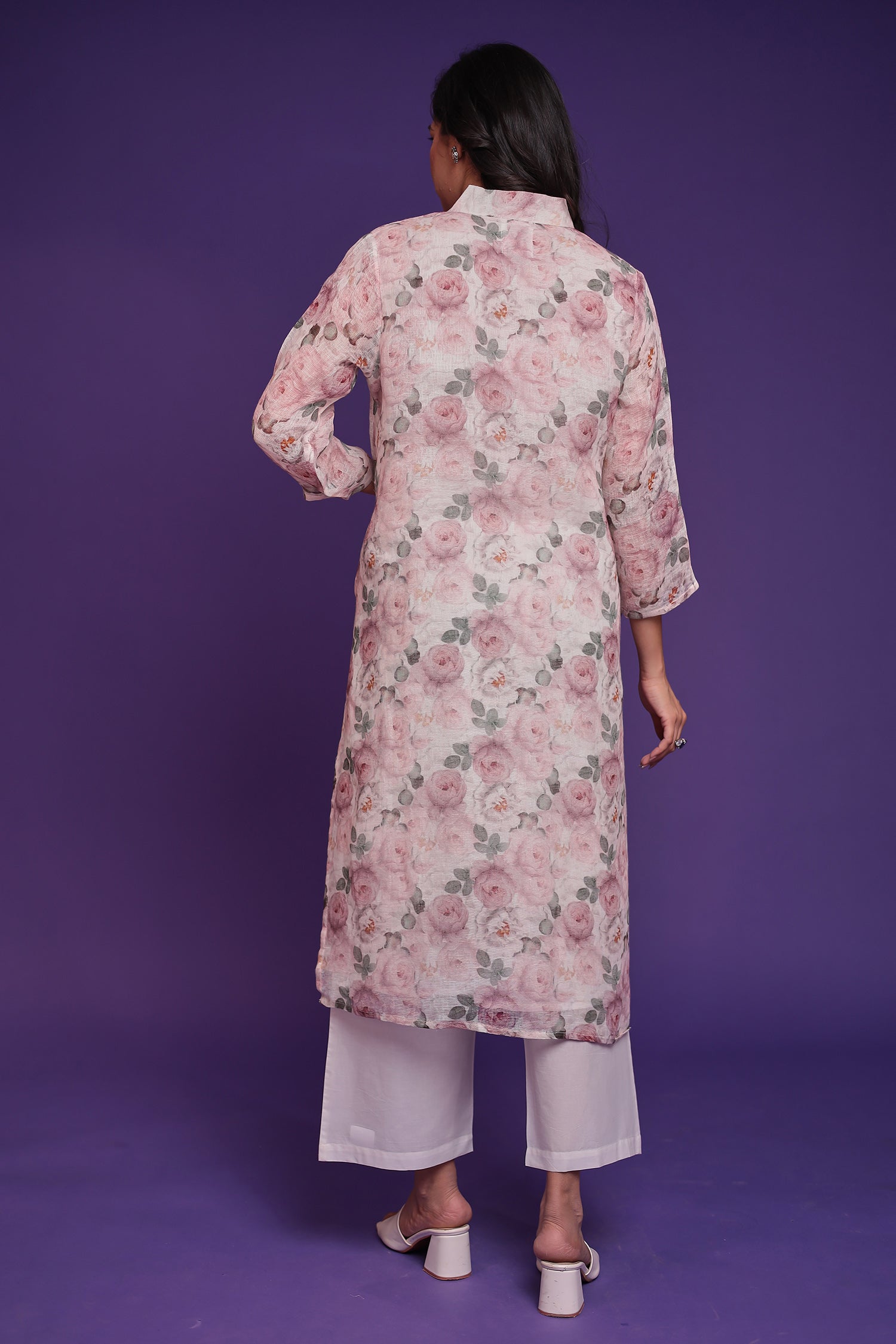 Printed Linen Kurta Set Stitched