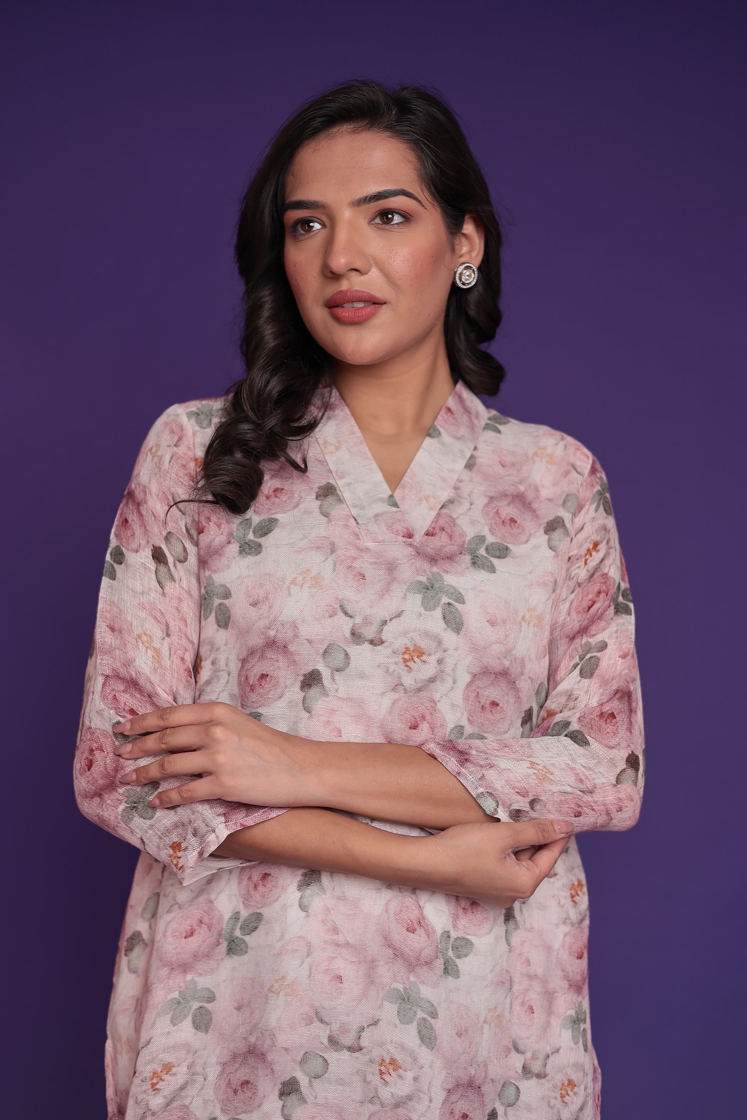 Printed Linen Kurta Set Stitched