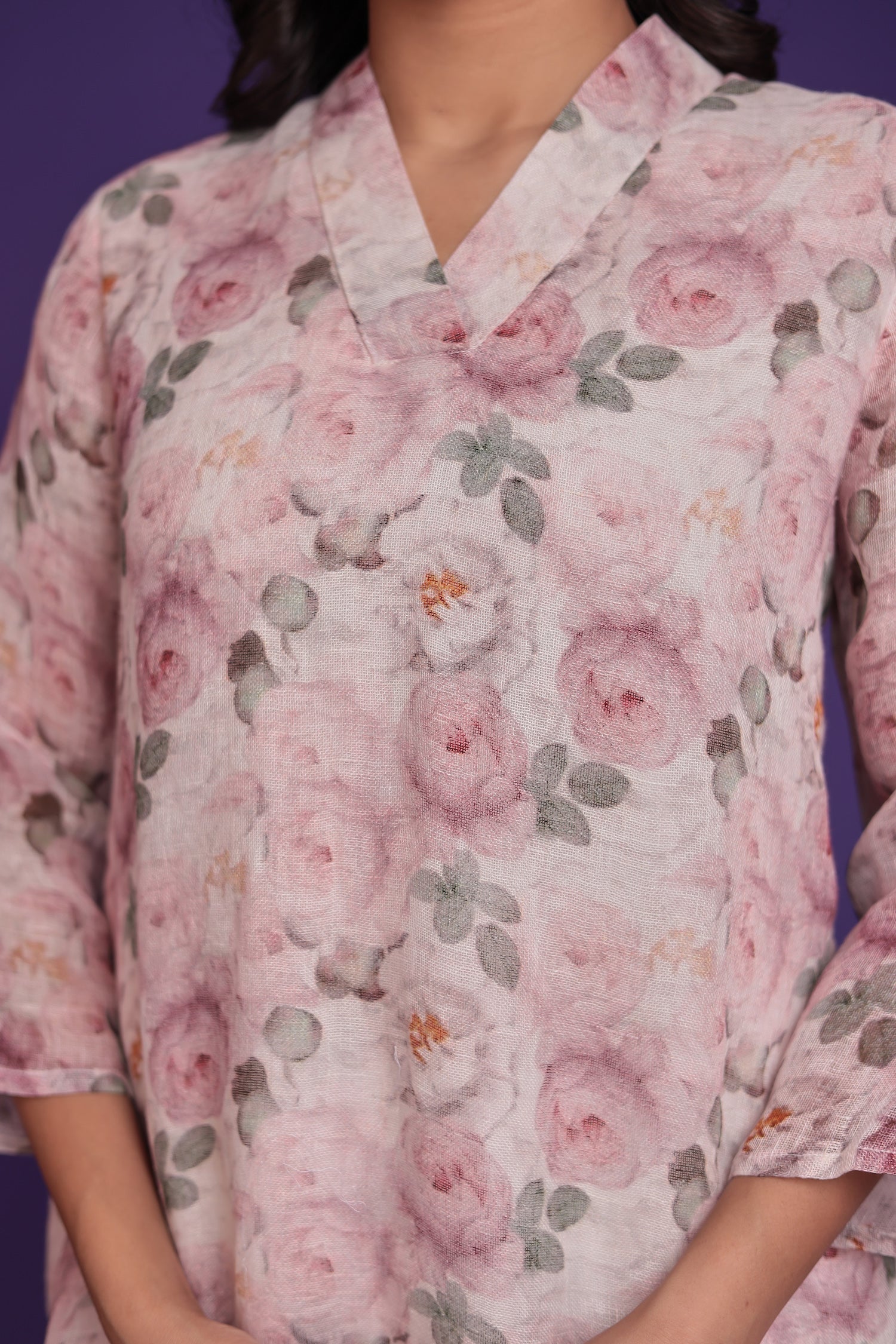 Printed Linen Kurta Set Stitched