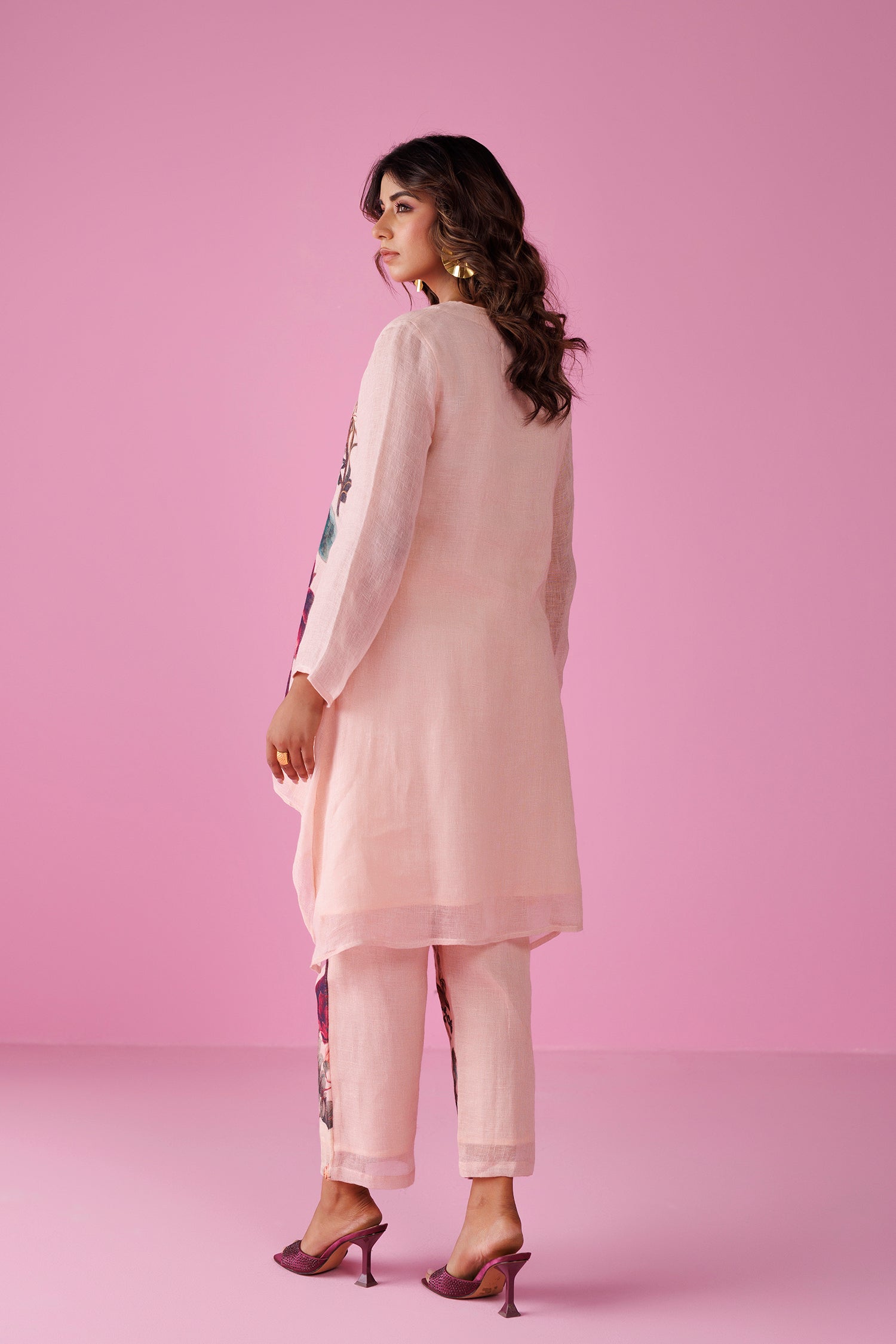 Printed Pure Linen Kurta Set Stitched with Asymmetrical cut