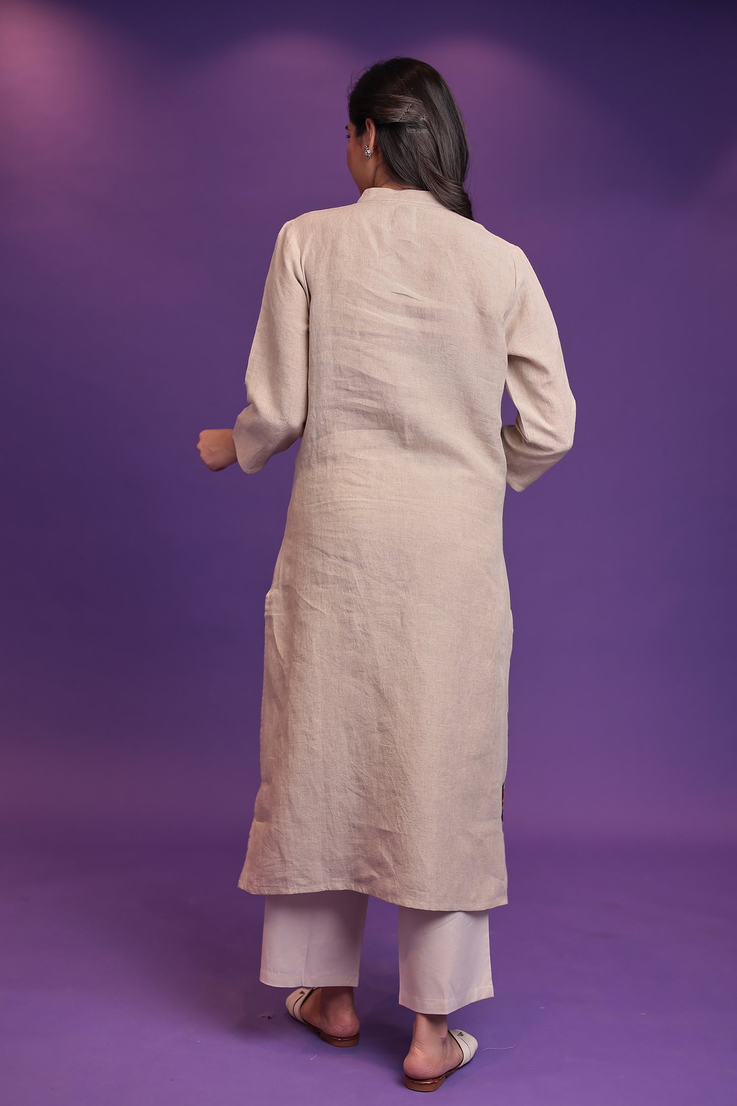 Printed Linen Kurta Set Stitched  with Thread work