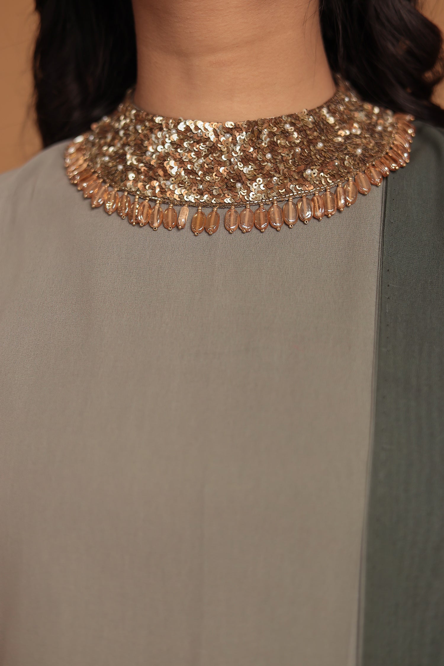 Shaded Georgette Indowestern Embellished Neck with Sequins work