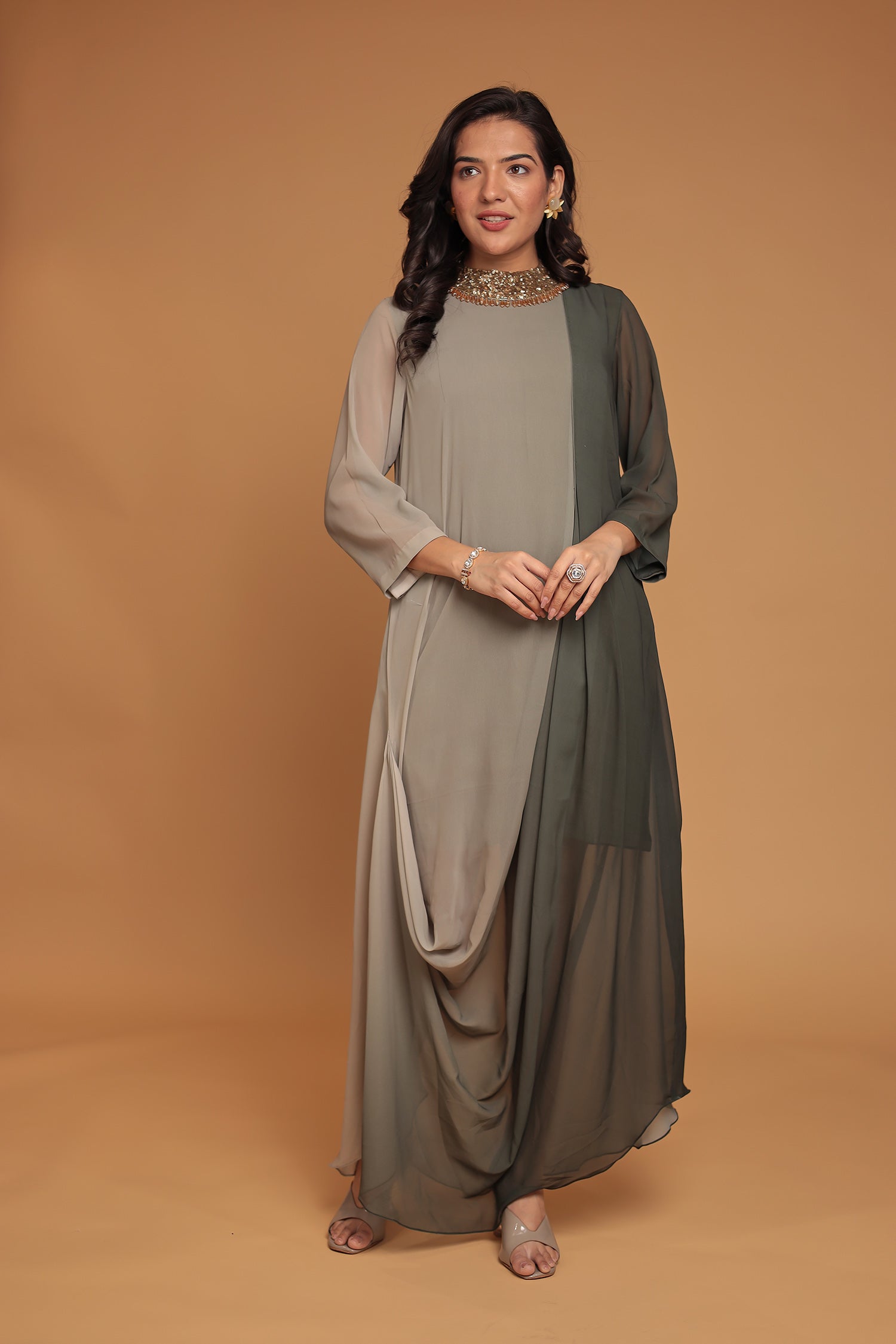 Shaded Georgette Indowestern Embellished Neck with Sequins work