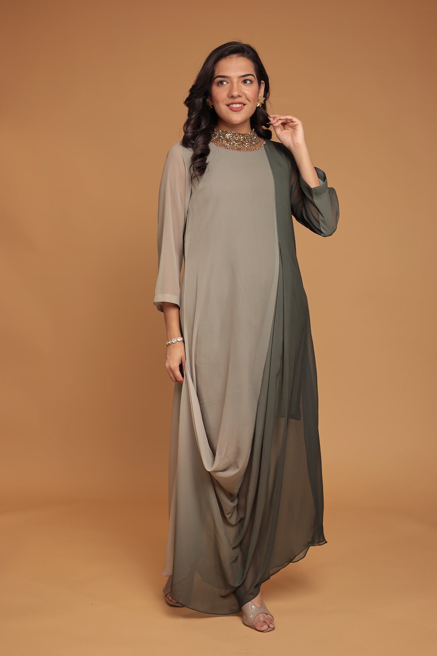 Shaded Georgette Indowestern Embellished Neck with Sequins work