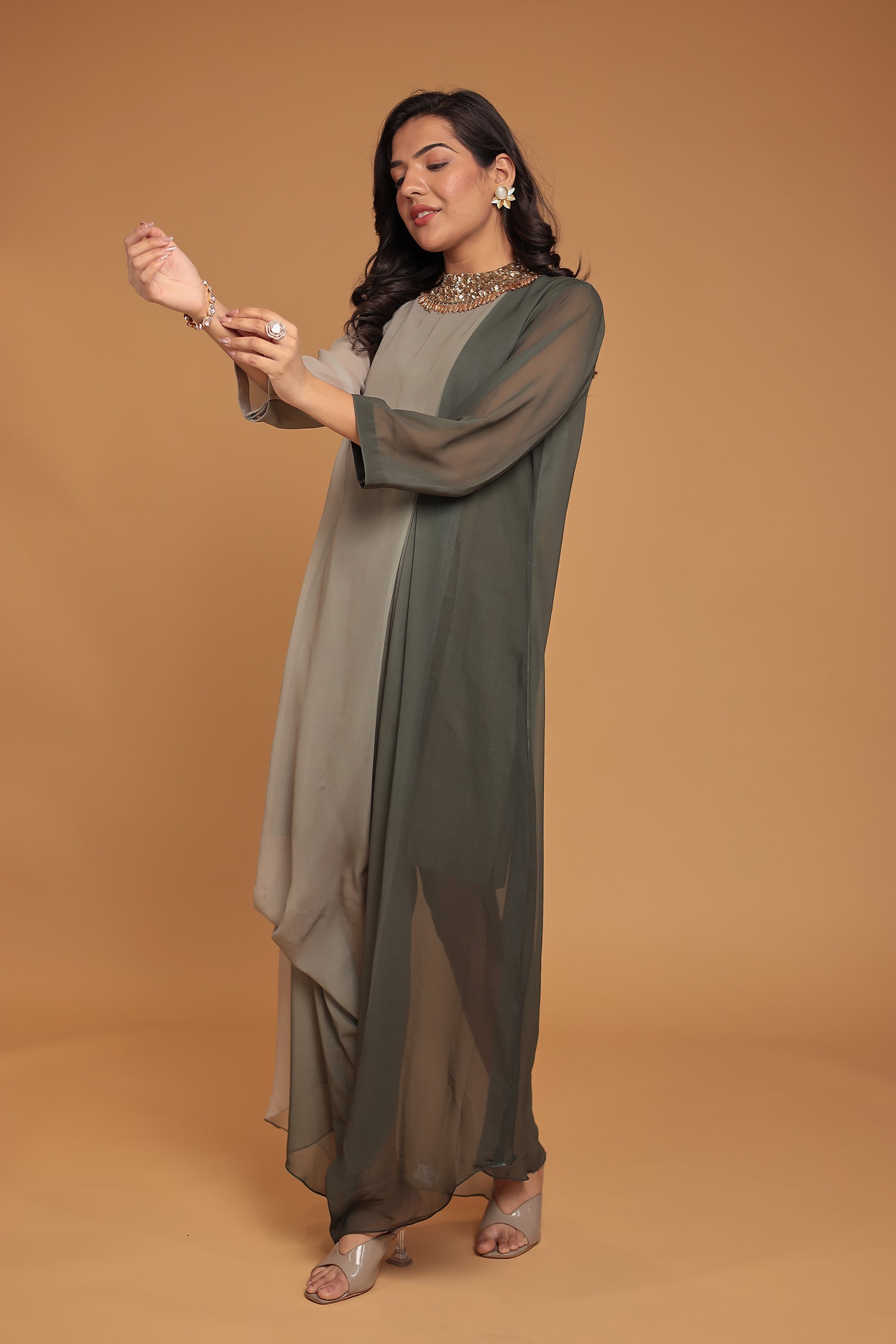 Shaded Georgette Indowestern Embellished Neck with Sequins work