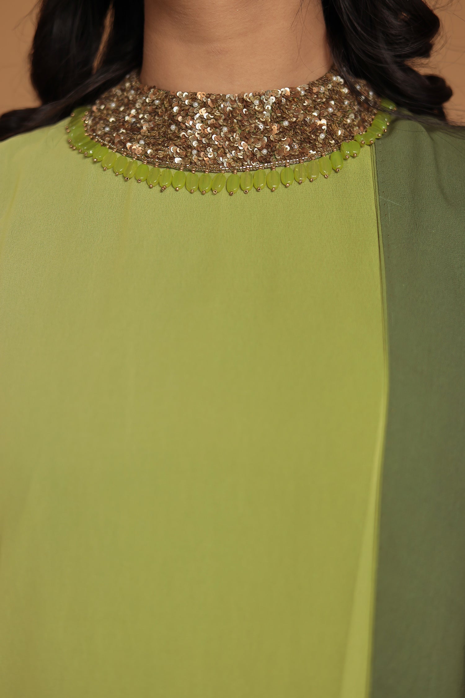 Shaded Georgette Indowestern Embellished Neck with Sequins work