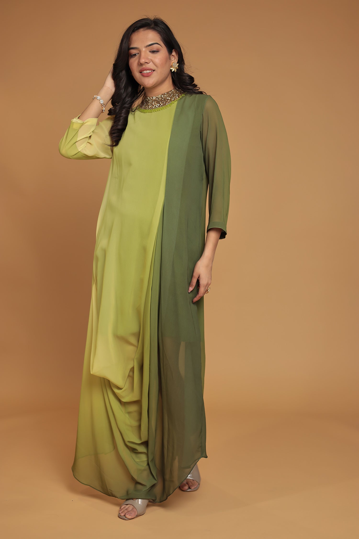 Shaded Georgette Indowestern Embellished Neck with Sequins work