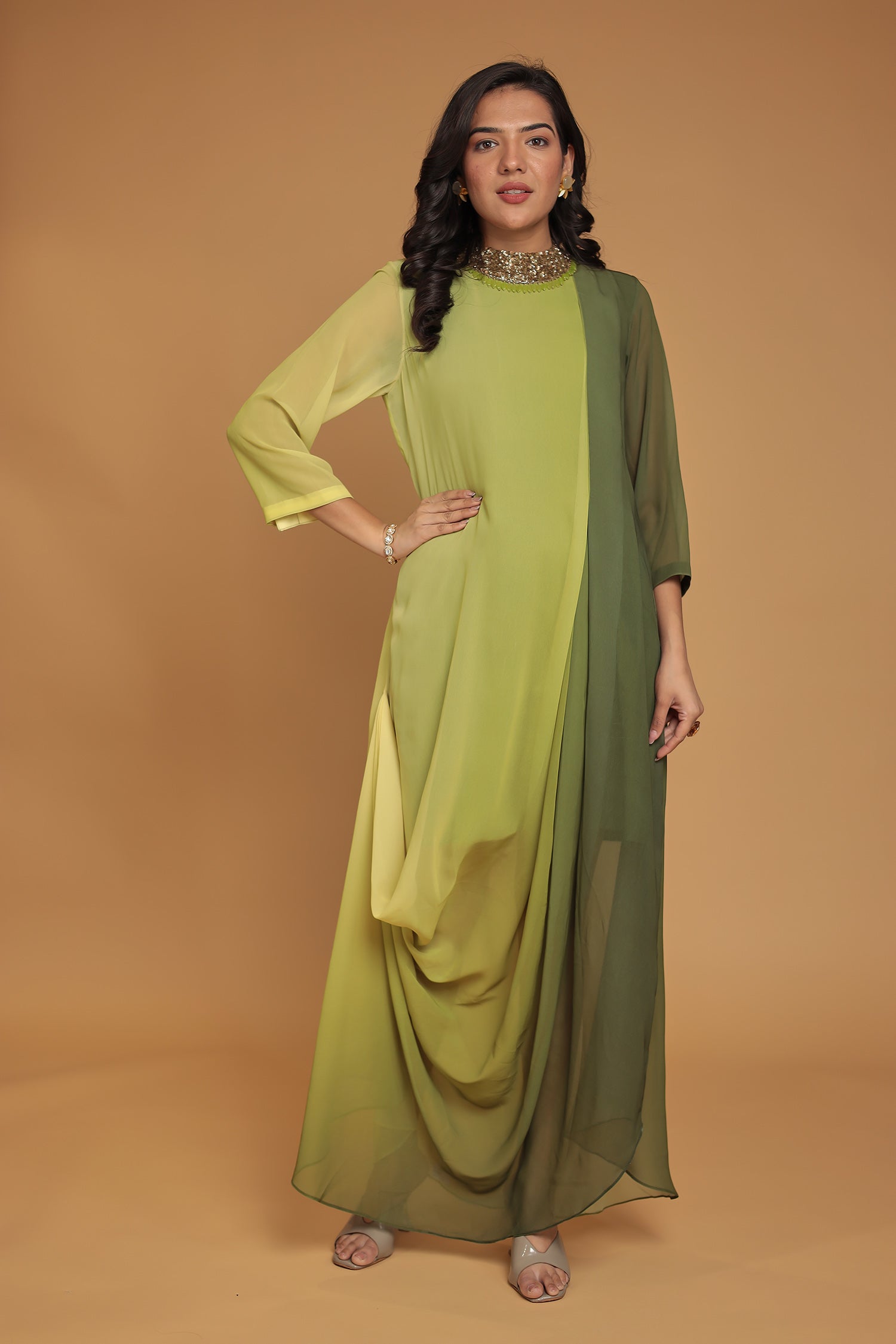 Shaded Georgette Indowestern Embellished Neck with Sequins work