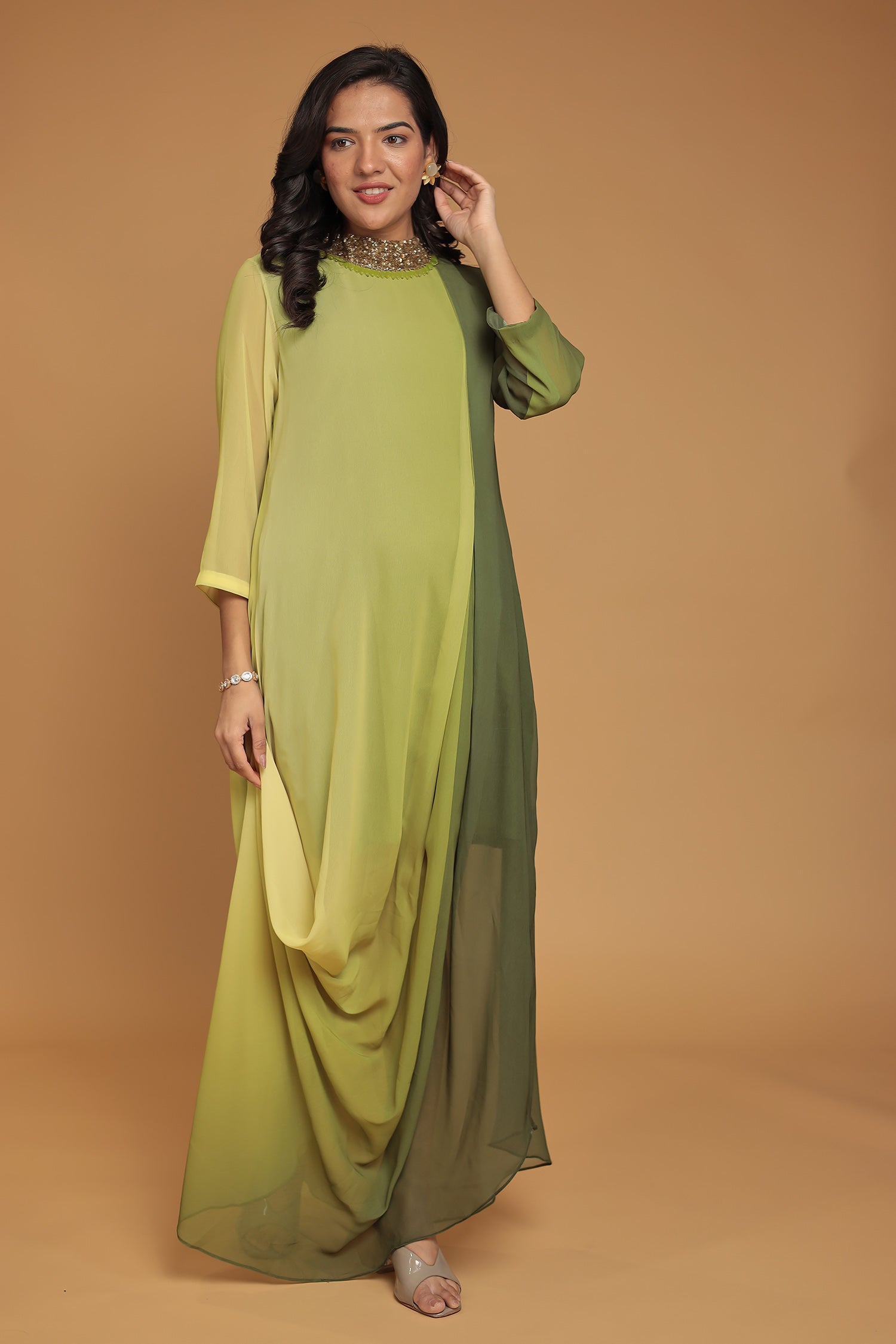 Shaded Georgette Indowestern Embellished Neck with Sequins work