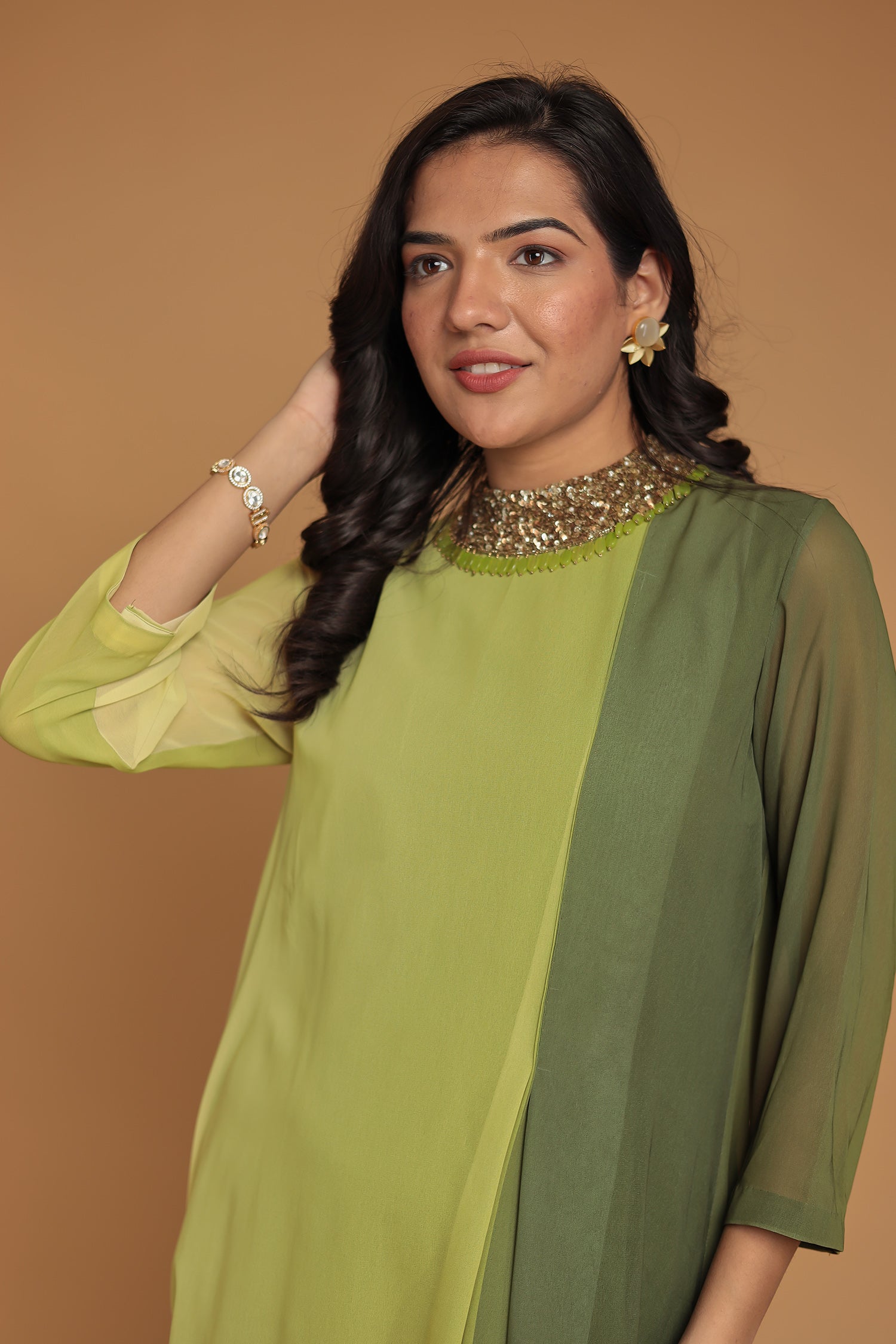 Shaded Georgette Indowestern Embellished Neck with Sequins work