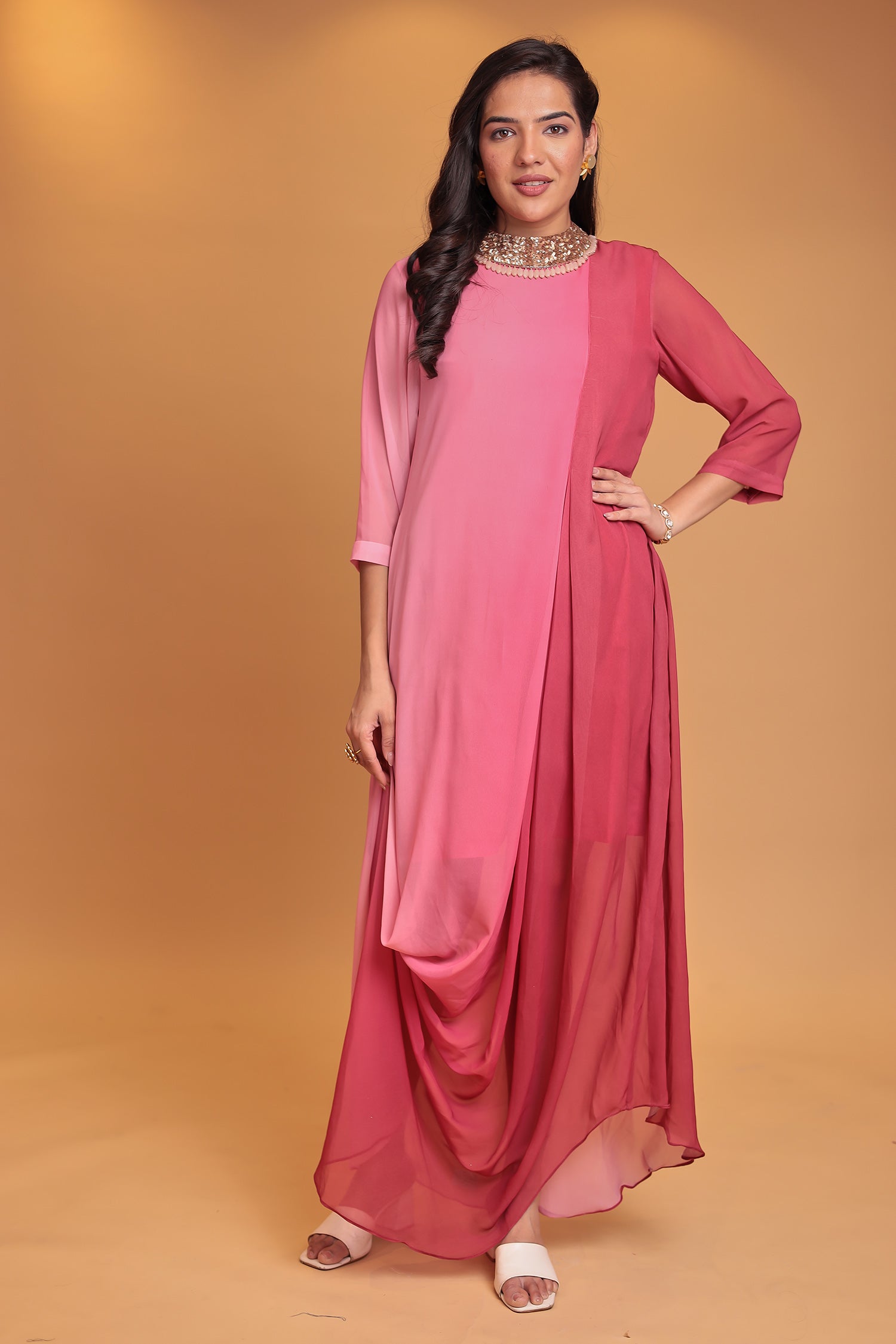 Shaded Georgette Indowestern Embellished Neck with Sequins work