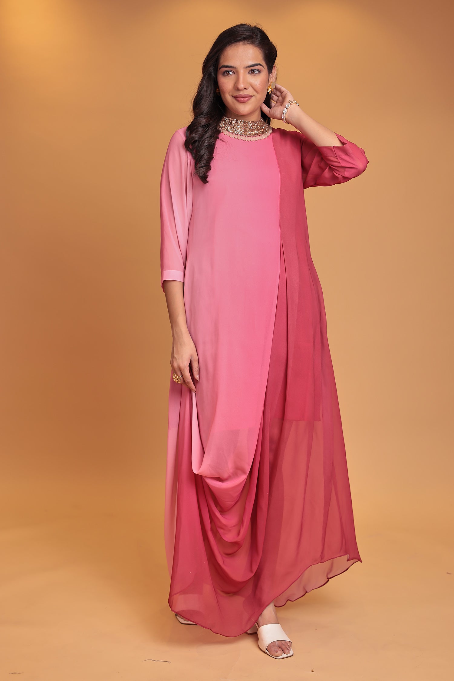 Shaded Georgette Indowestern Embellished Neck with Sequins work