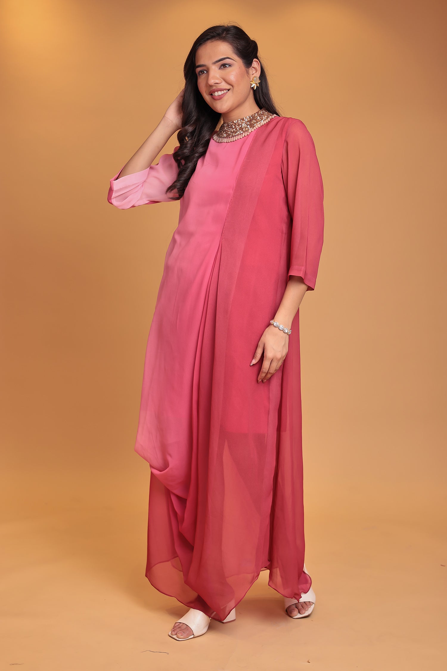 Shaded Georgette Indowestern Embellished Neck with Sequins work