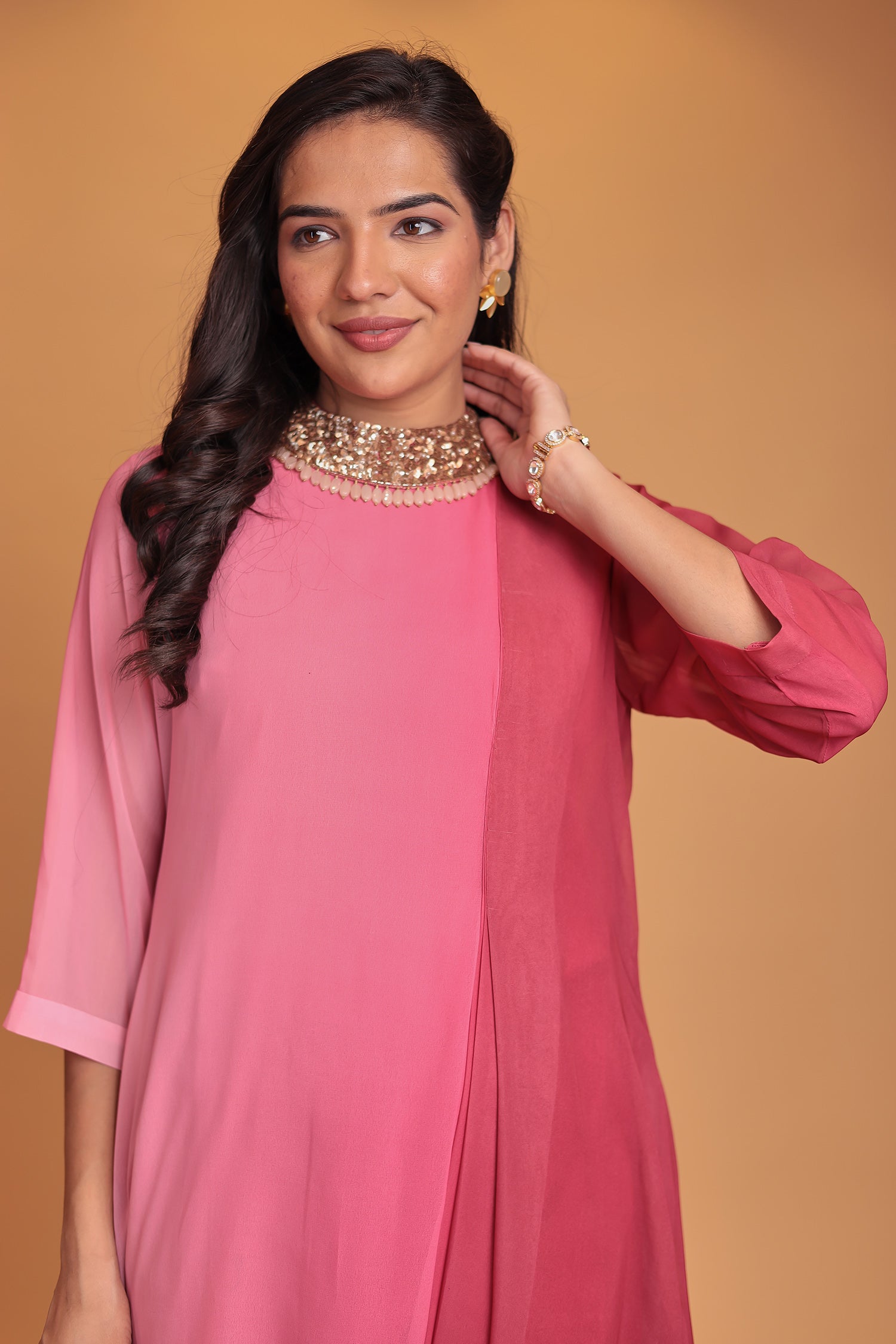 Shaded Georgette Indowestern Embellished Neck with Sequins work