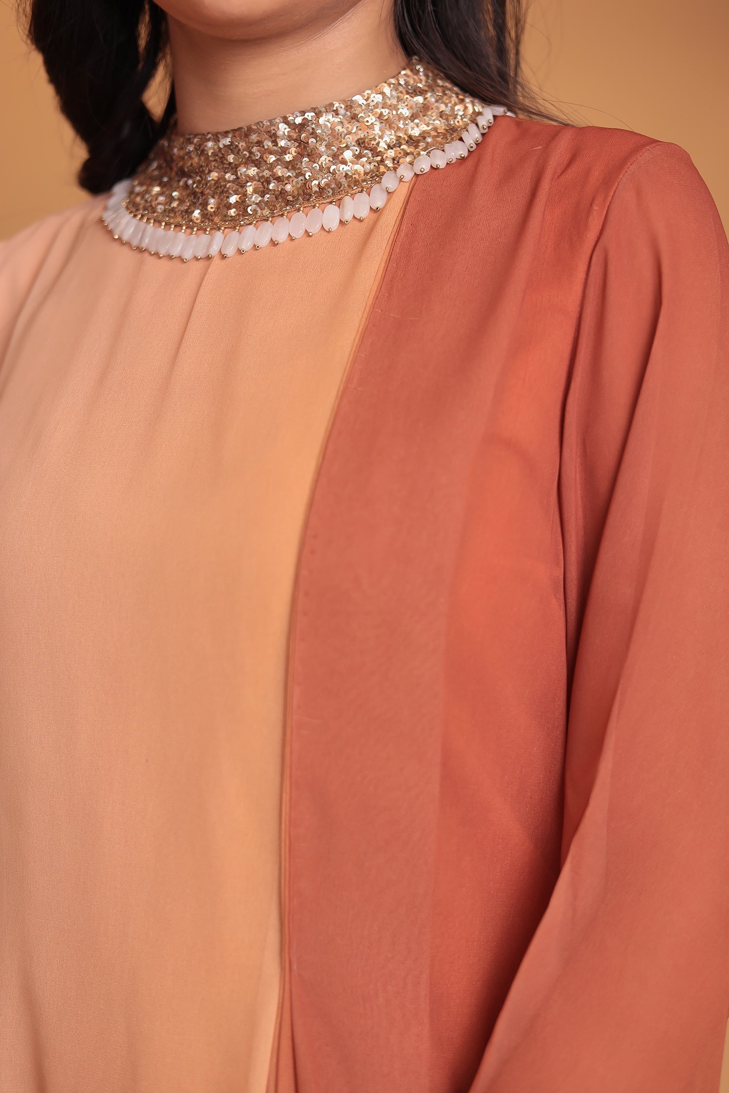 Shaded Georgette Indowestern Embellished Neck with Sequins work