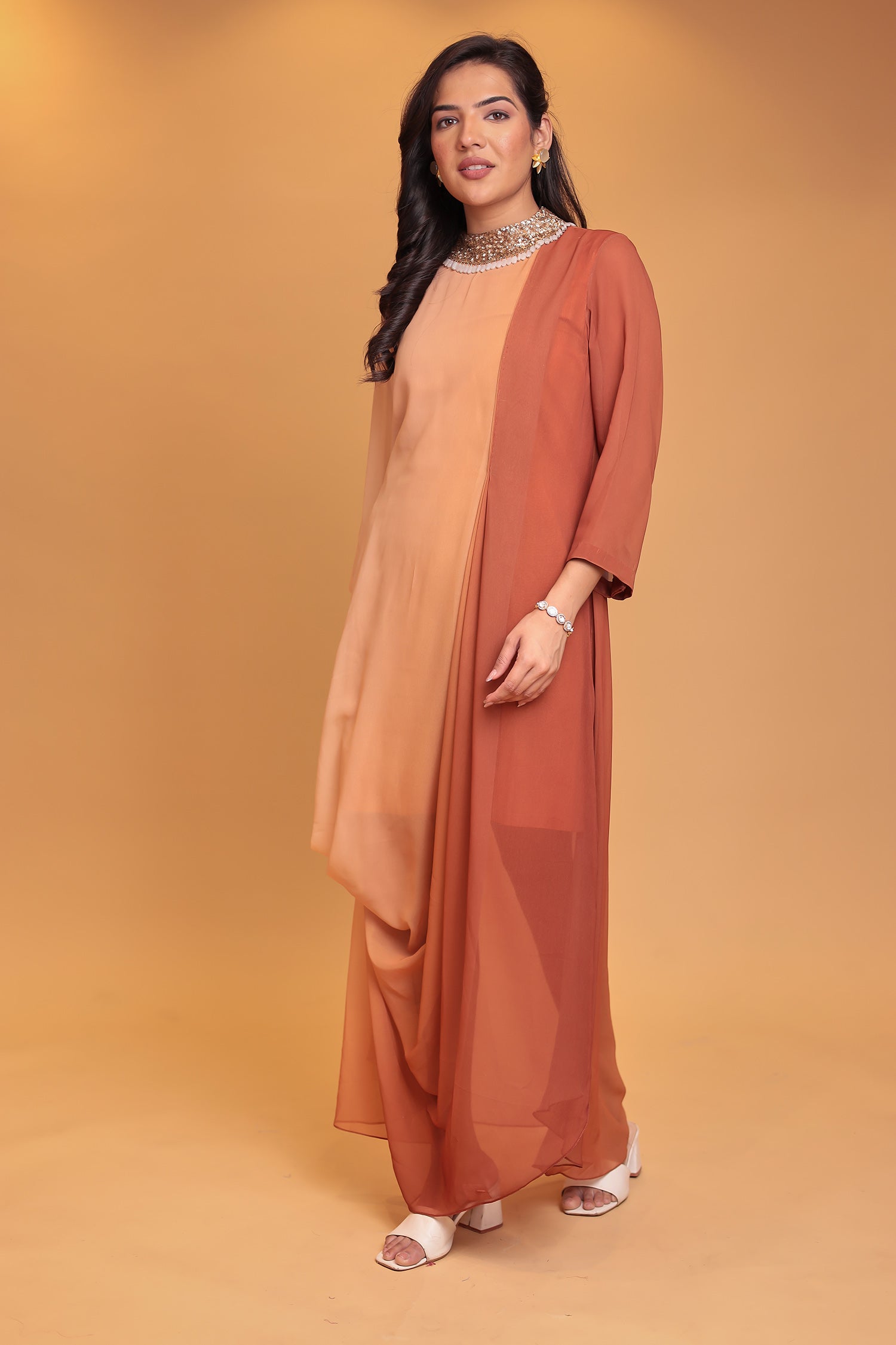 Shaded Georgette Indowestern Embellished Neck with Sequins work