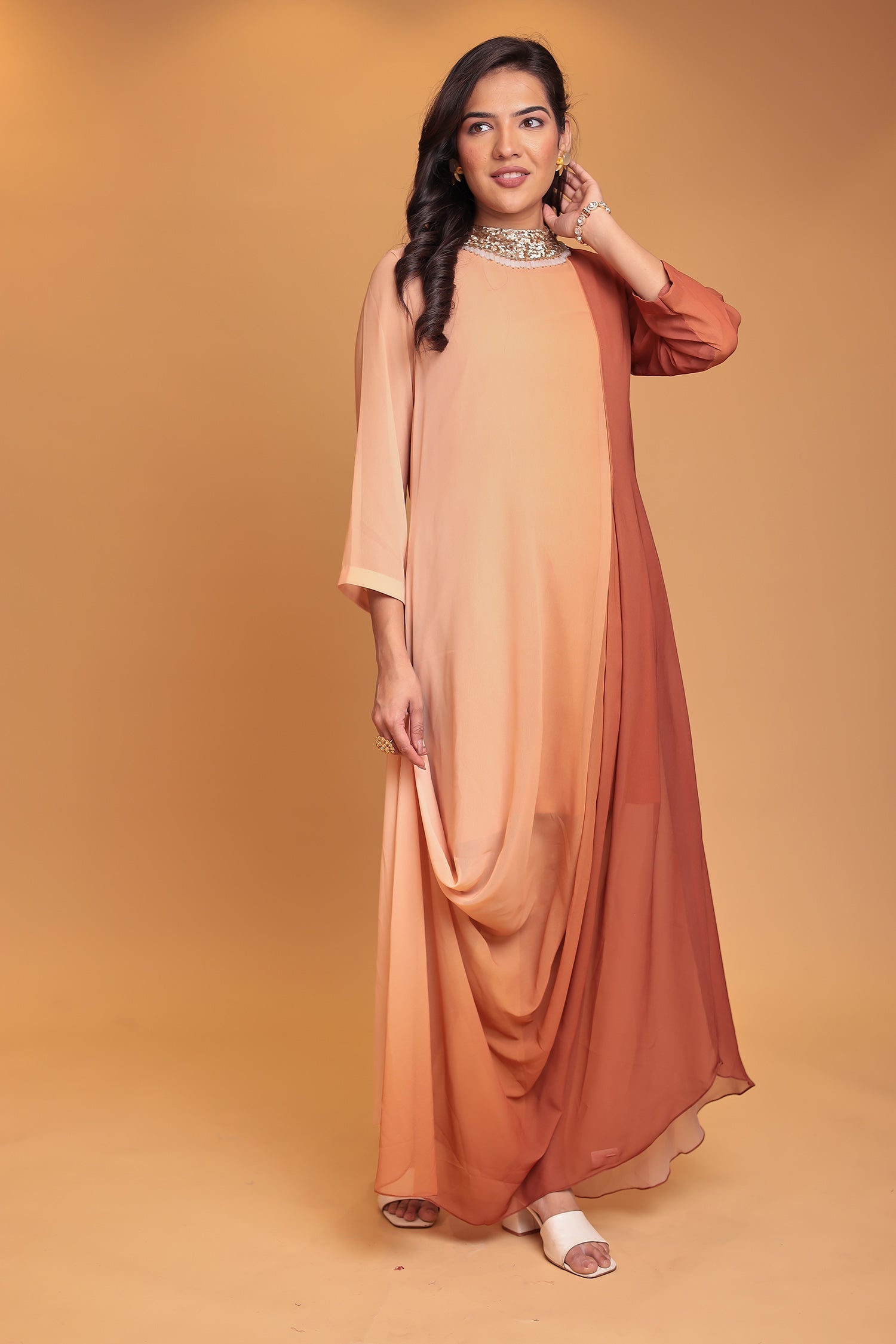 Shaded Georgette Indowestern Embellished Neck with Sequins work