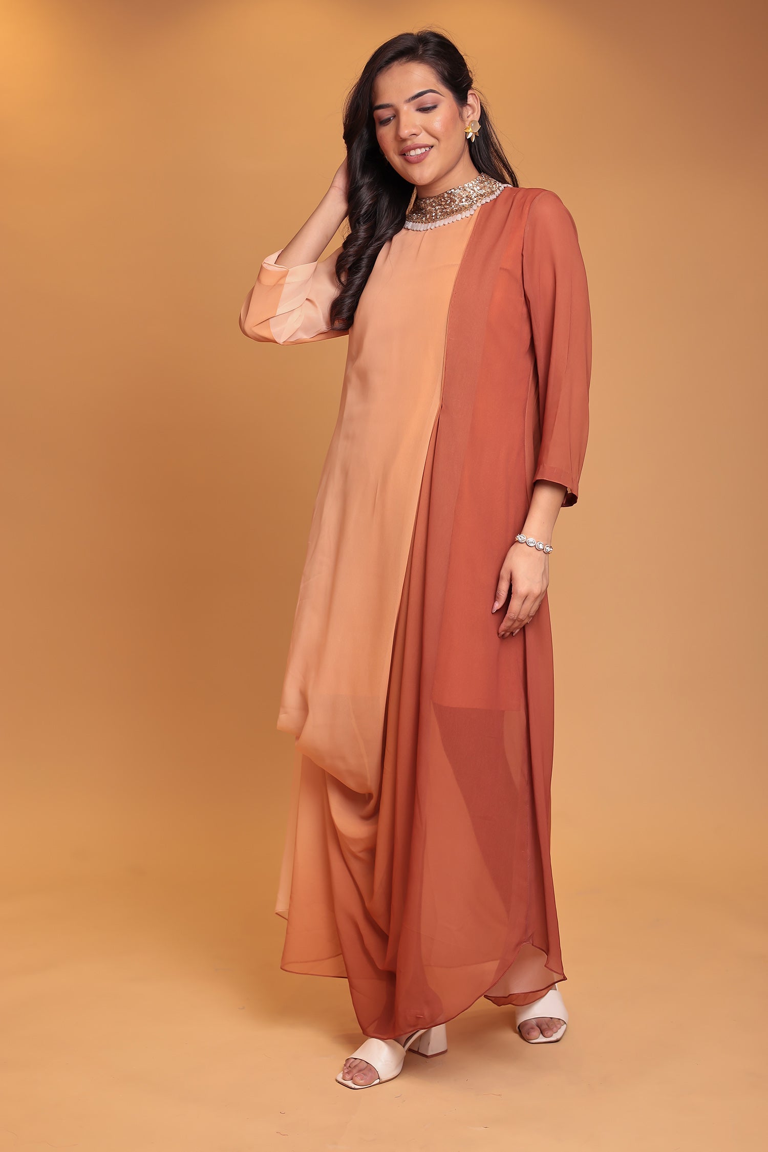 Shaded Georgette Indowestern Embellished Neck with Sequins work