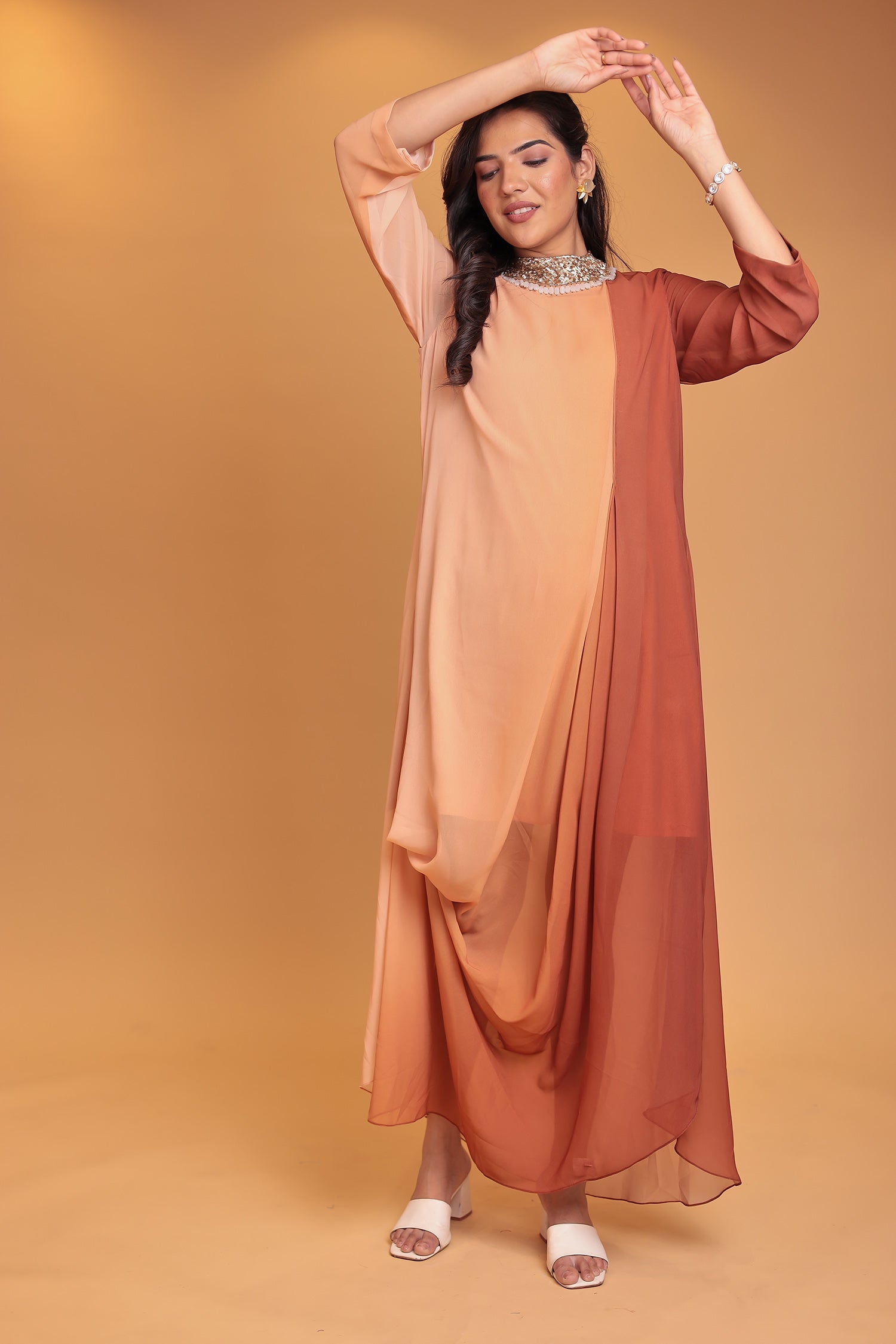 Shaded Georgette Indowestern Embellished Neck with Sequins work