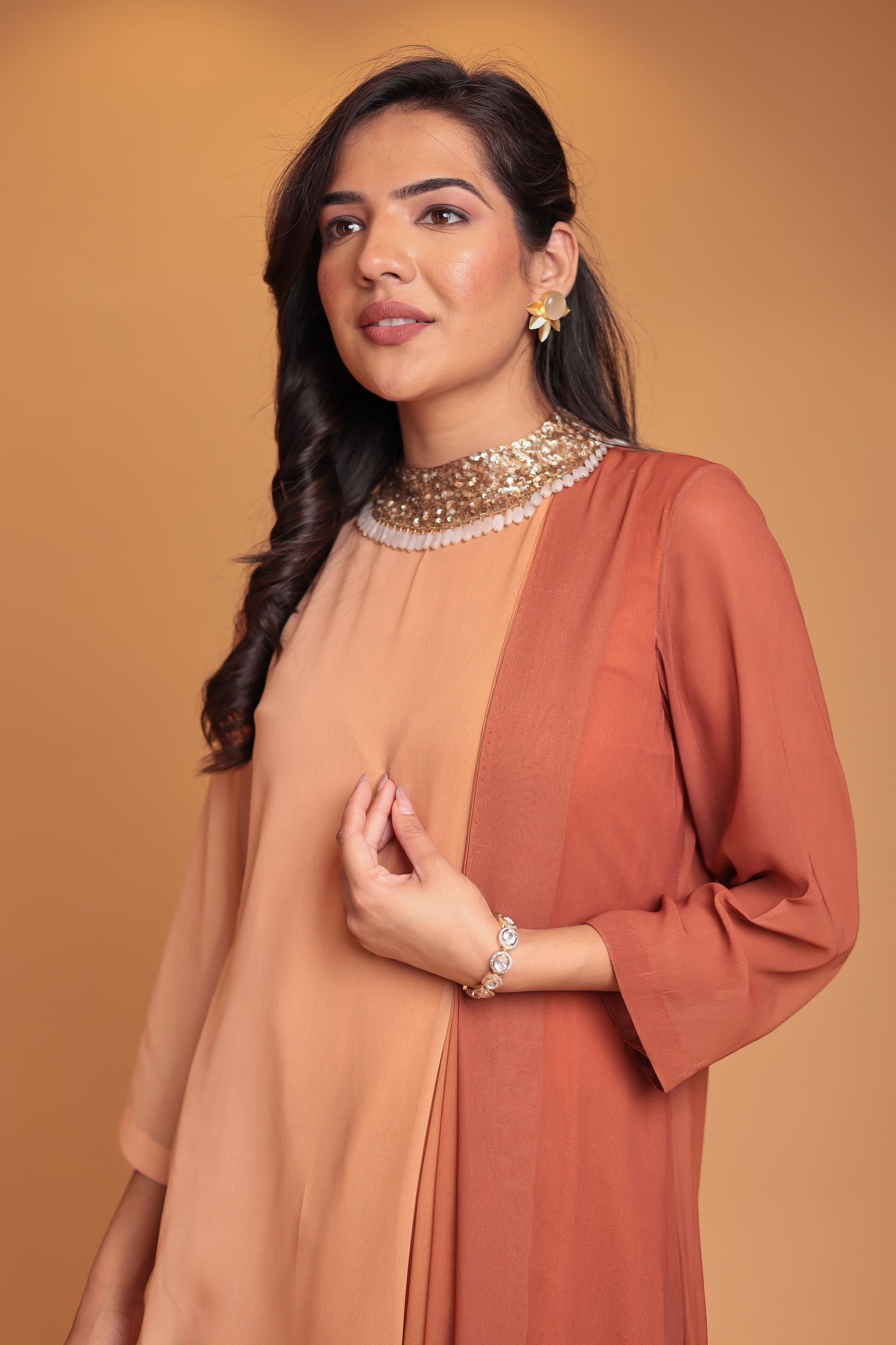 Shaded Georgette Indowestern Embellished Neck with Sequins work