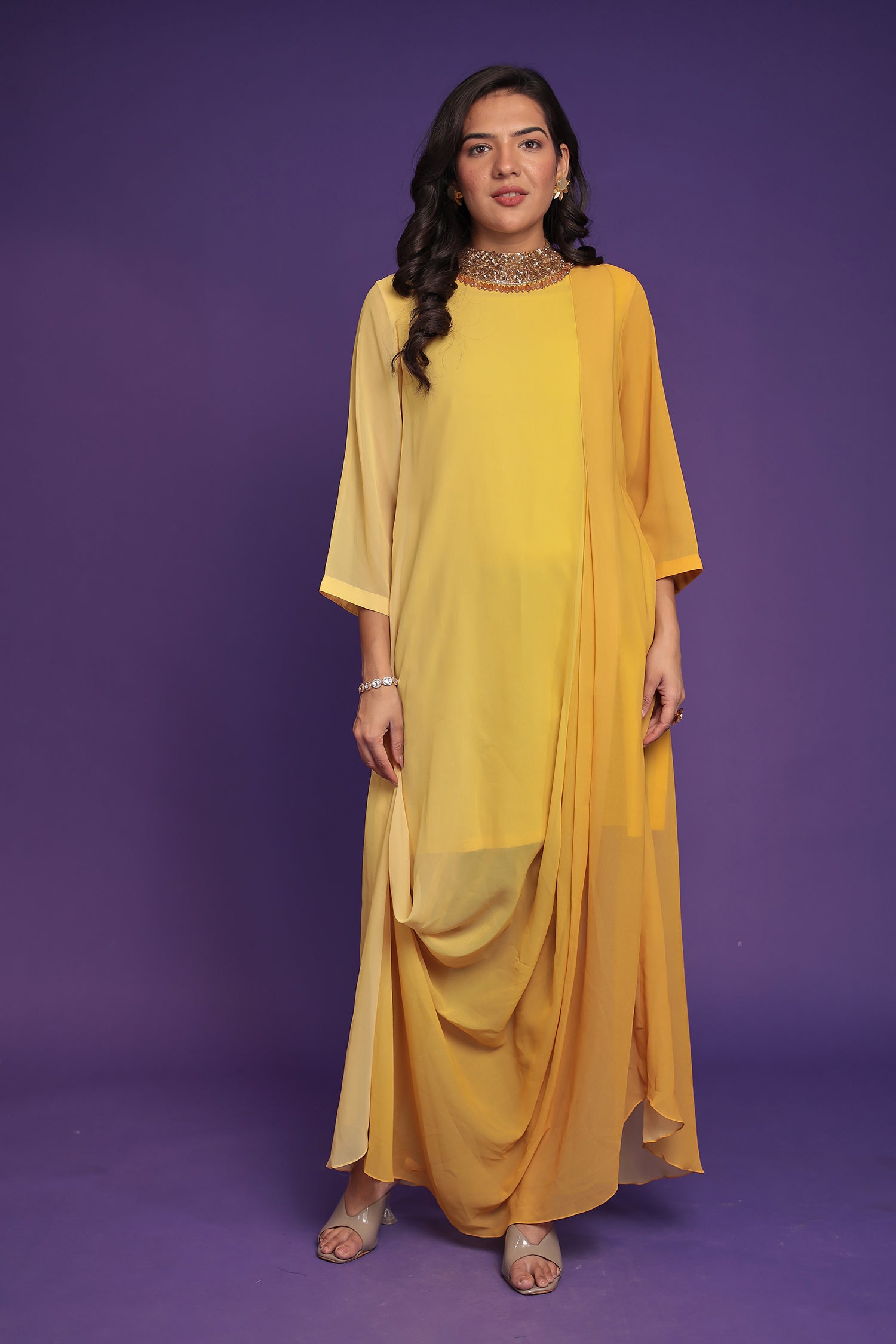 Shaded Georgette Indowestern Embellished Neck with Sequins work