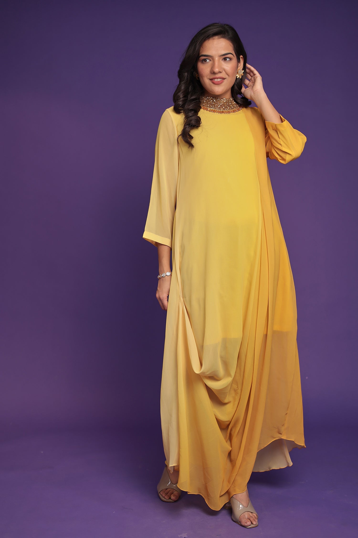 Shaded Georgette Indowestern Embellished Neck with Sequins work