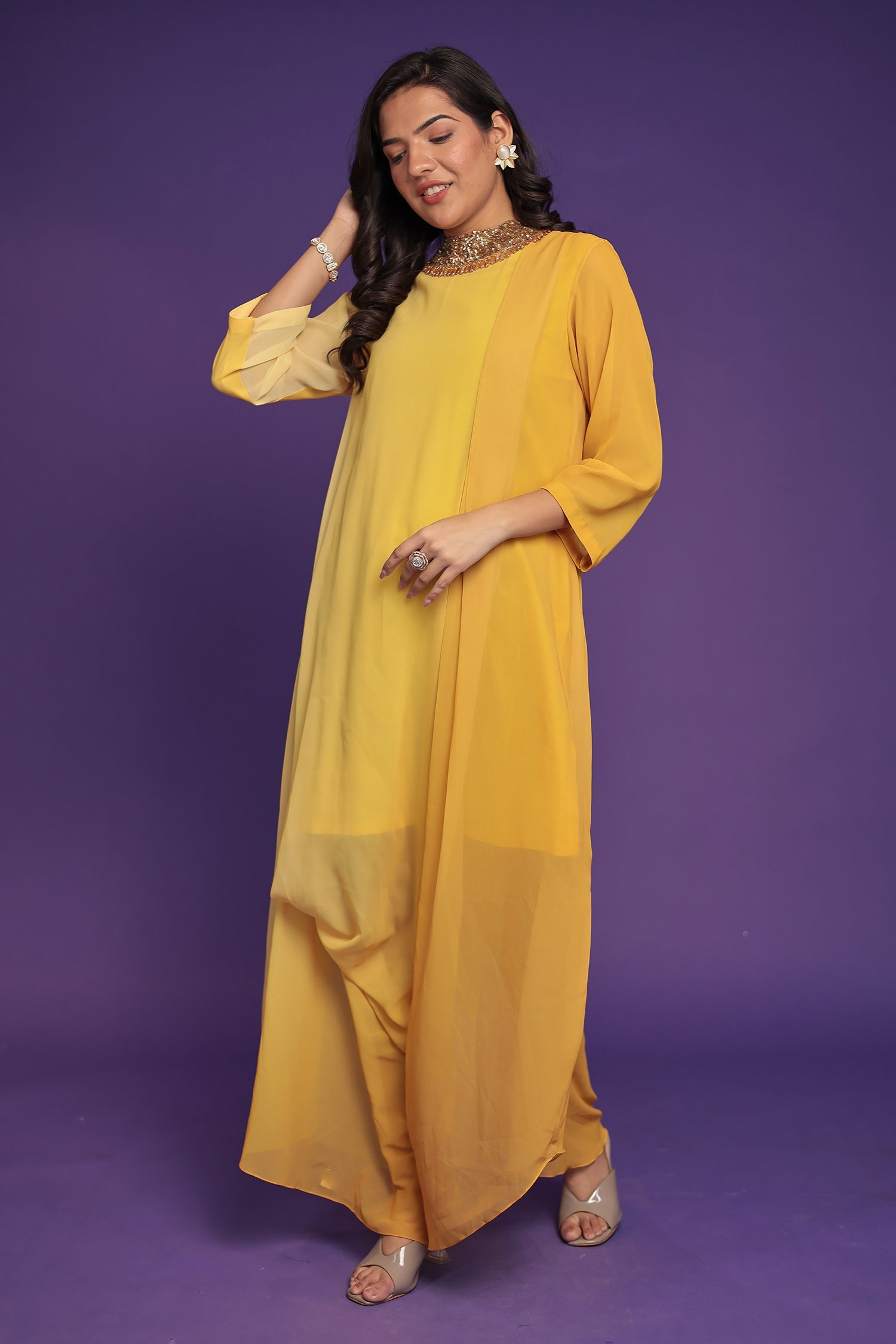 Shaded Georgette Indowestern Embellished Neck with Sequins work