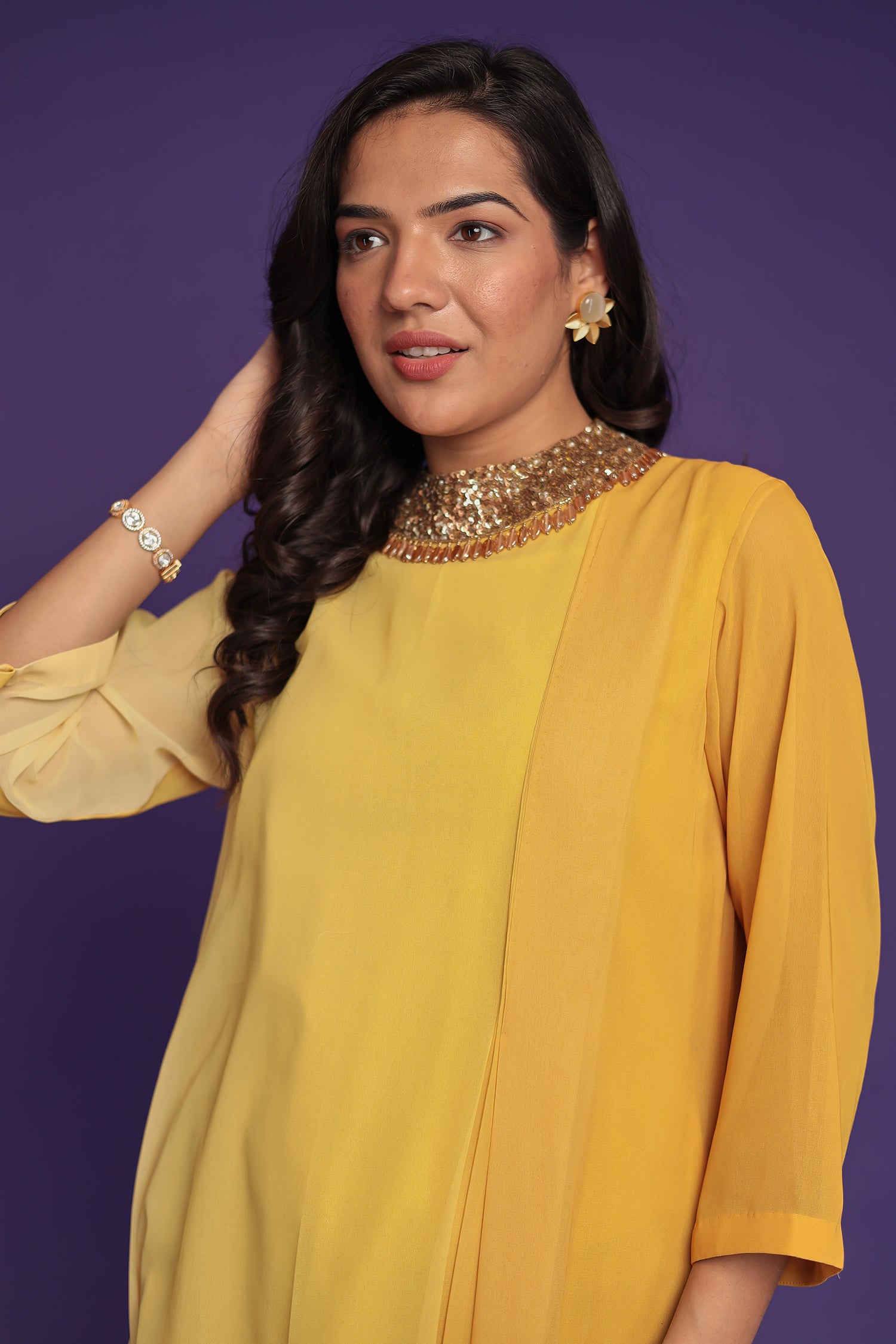 Shaded Georgette Indowestern Embellished Neck with Sequins work