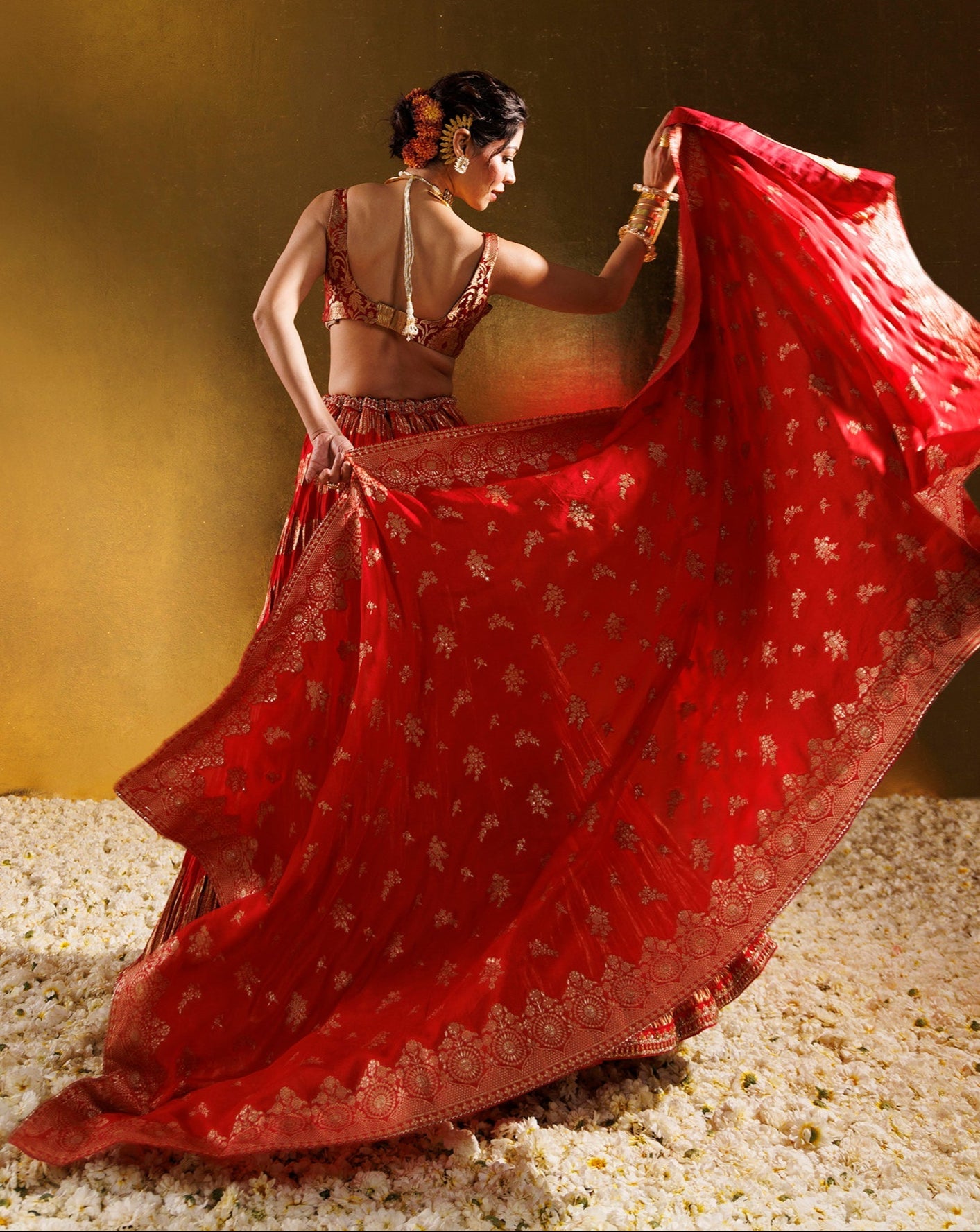 Silk Lehenga with Aari, Cutdana and Zari work