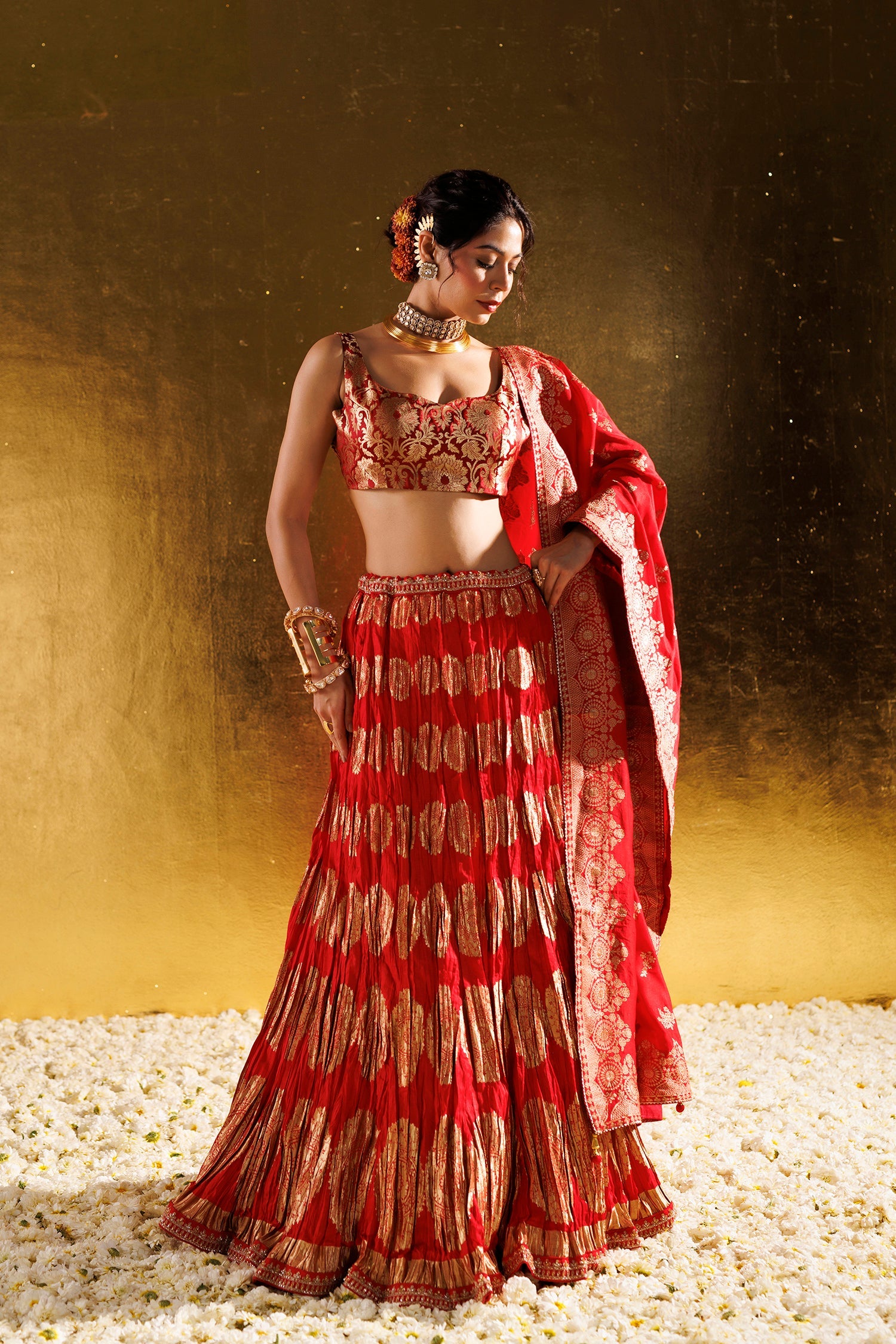 Silk Lehenga with Aari, Cutdana and Zari work