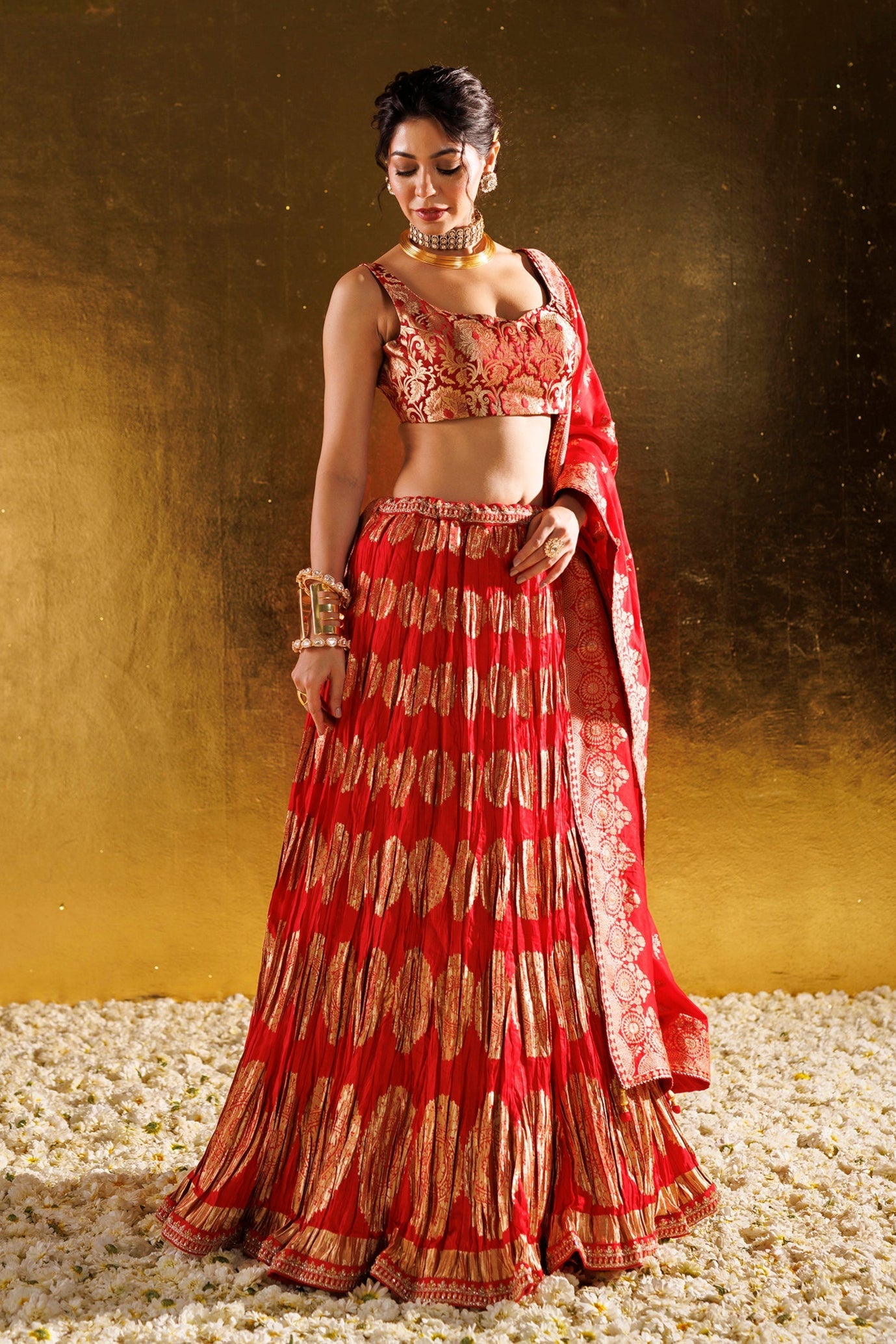 Silk Lehenga with Aari, Cutdana and Zari work