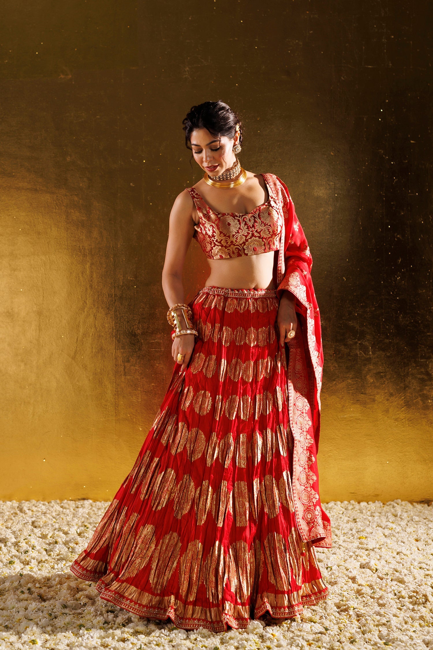 Silk Lehenga with Aari, Cutdana and Zari work