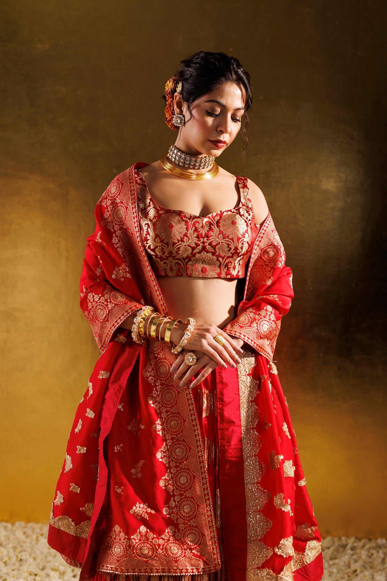 Silk Lehenga with Aari, Cutdana and Zari work