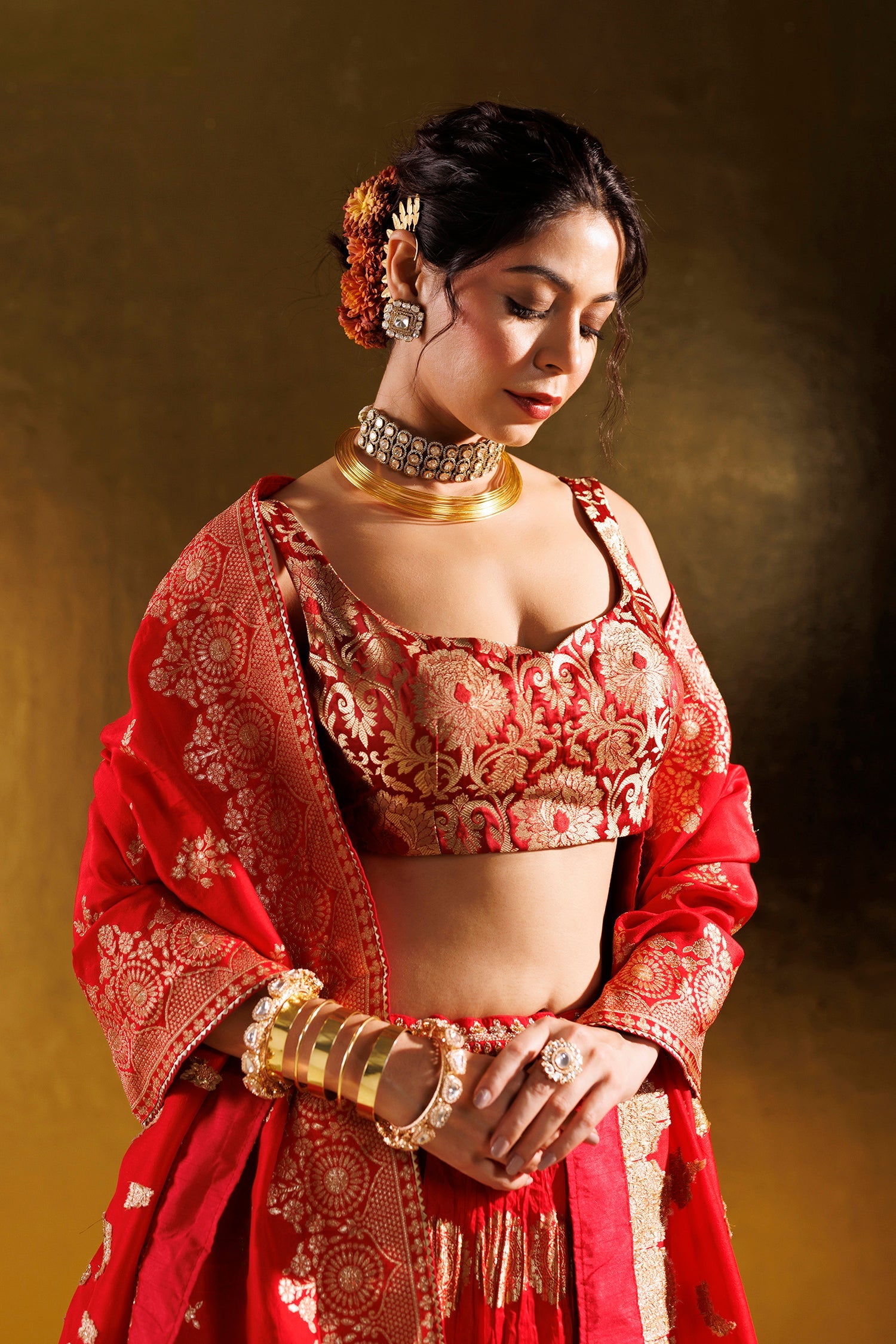 Silk Lehenga with Aari, Cutdana and Zari work