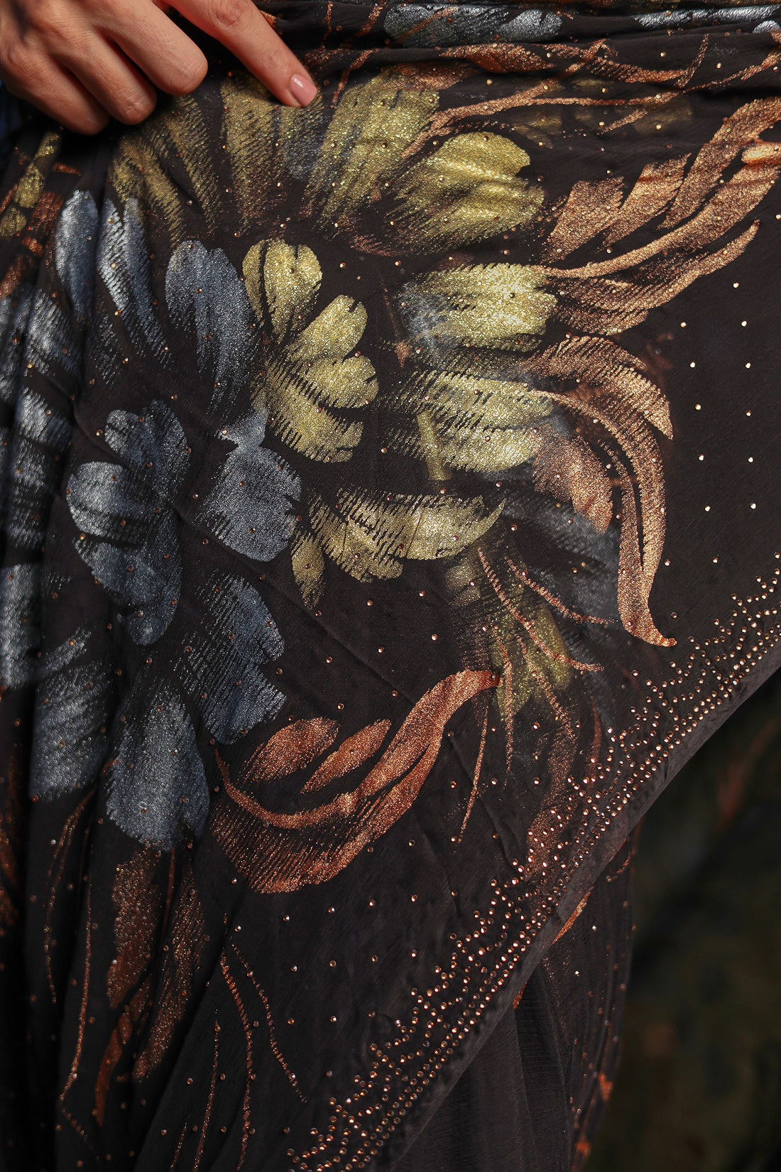 Chiffon Saree Adorned with Swarovski and Foil Print