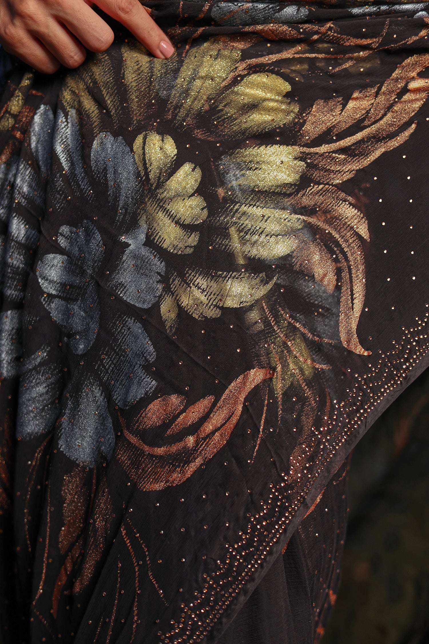 Foil Print Chiffon Saree with Swarovski work