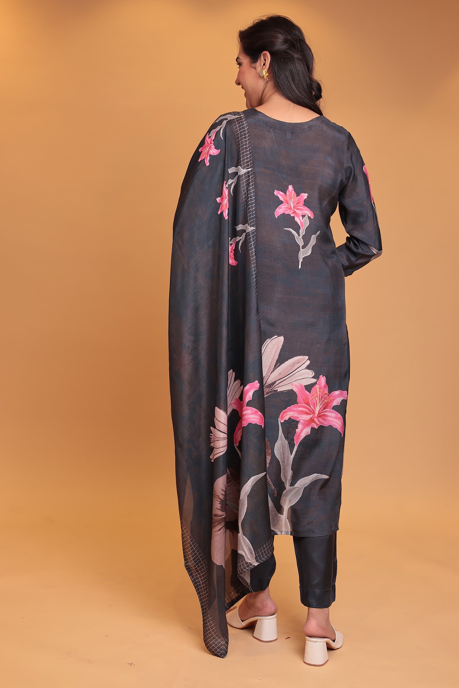 Printed Silk Blend Kurta Set with Pearl and Sequins work