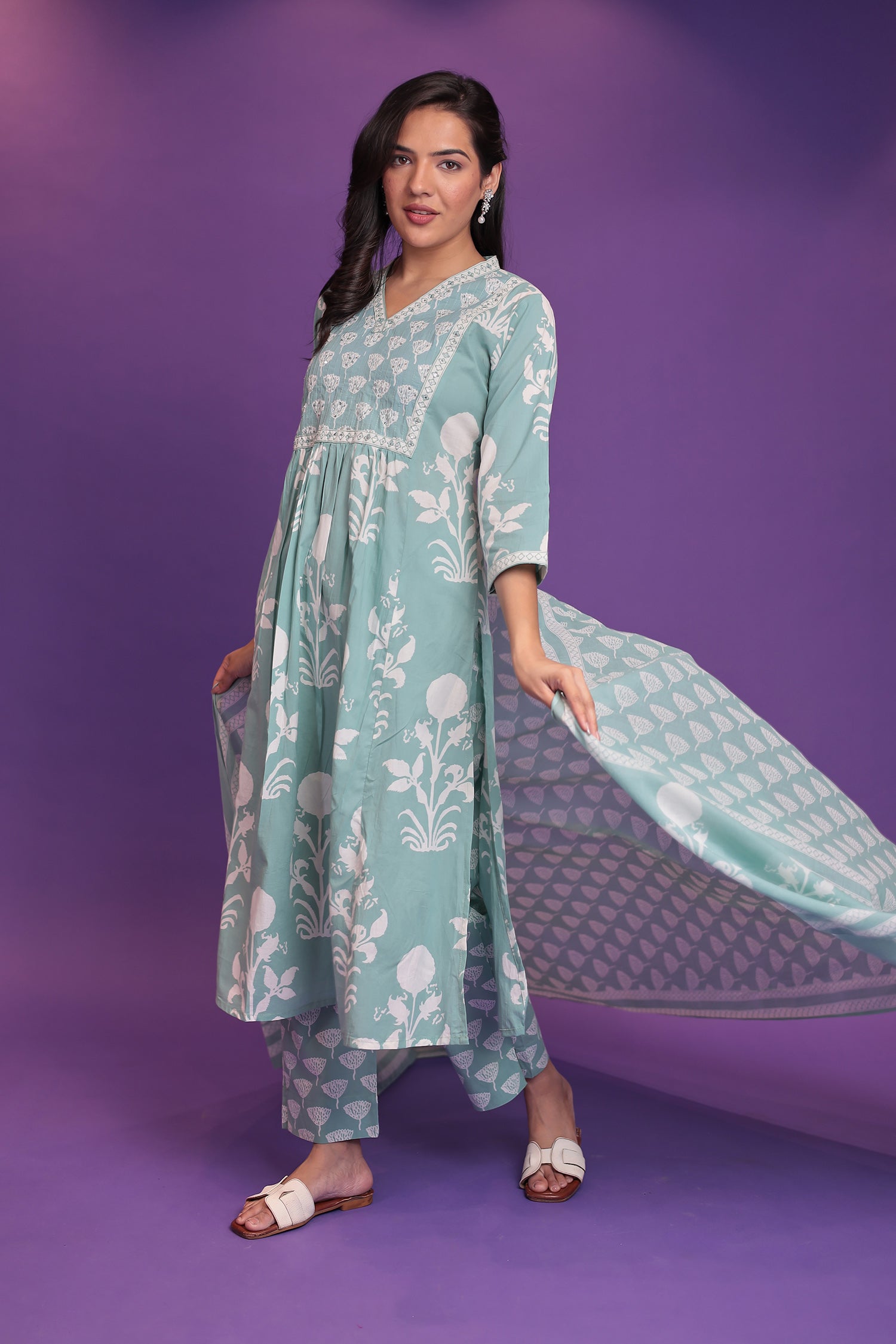 Printed Pure Cotton Suit with Sequins and Thread work
