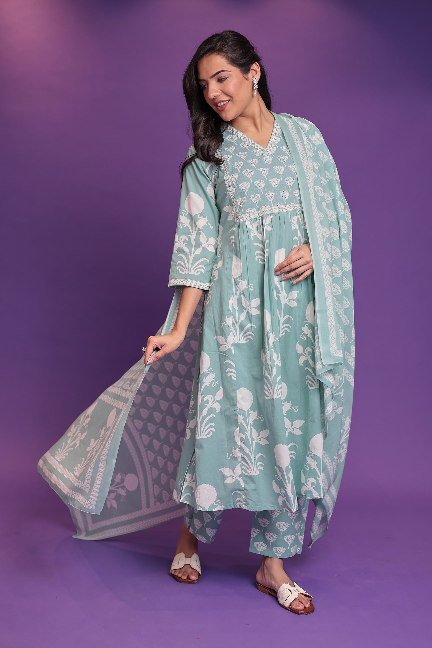 Printed Pure Cotton Suit with Sequins and Thread work