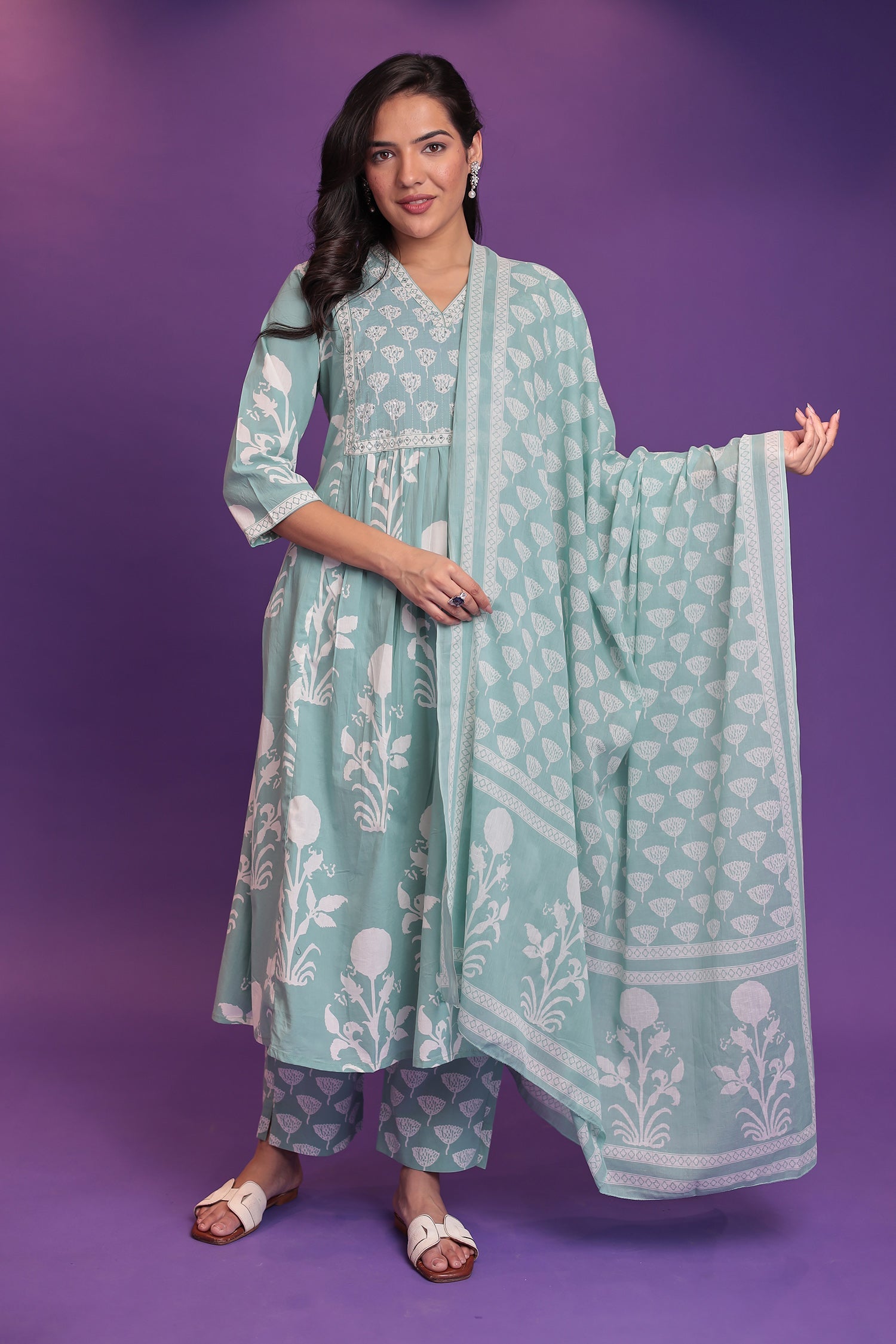 Printed Pure Cotton Suit with Sequins and Thread work