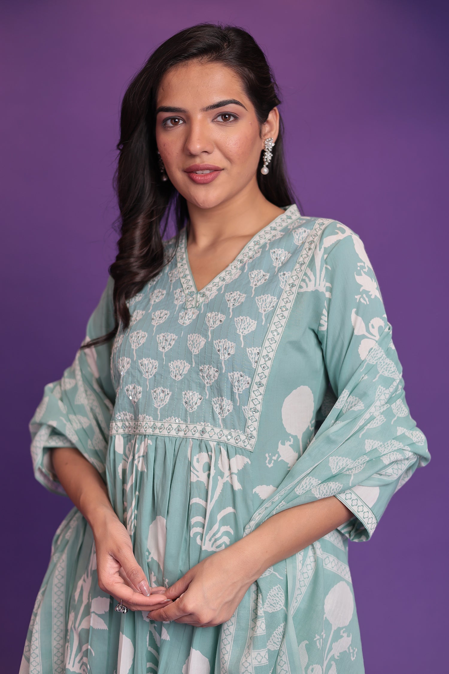 Printed Pure Cotton Suit with Sequins and Thread work