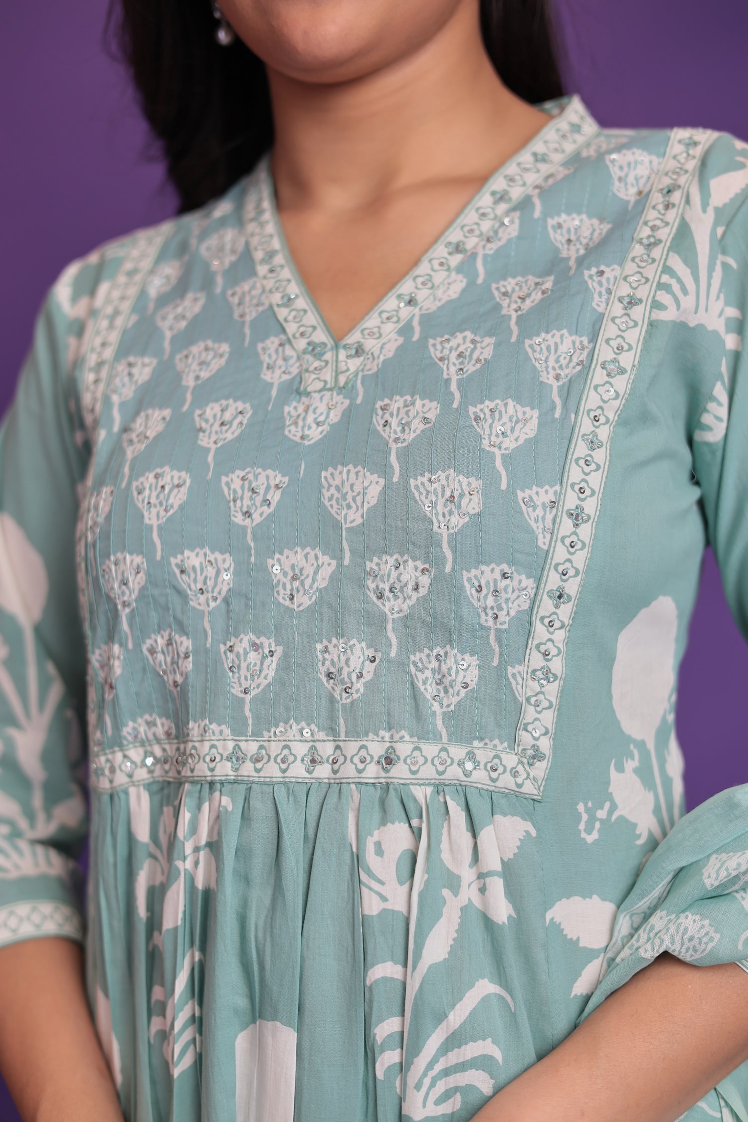 Printed Pure Cotton Suit with Sequins and Thread work
