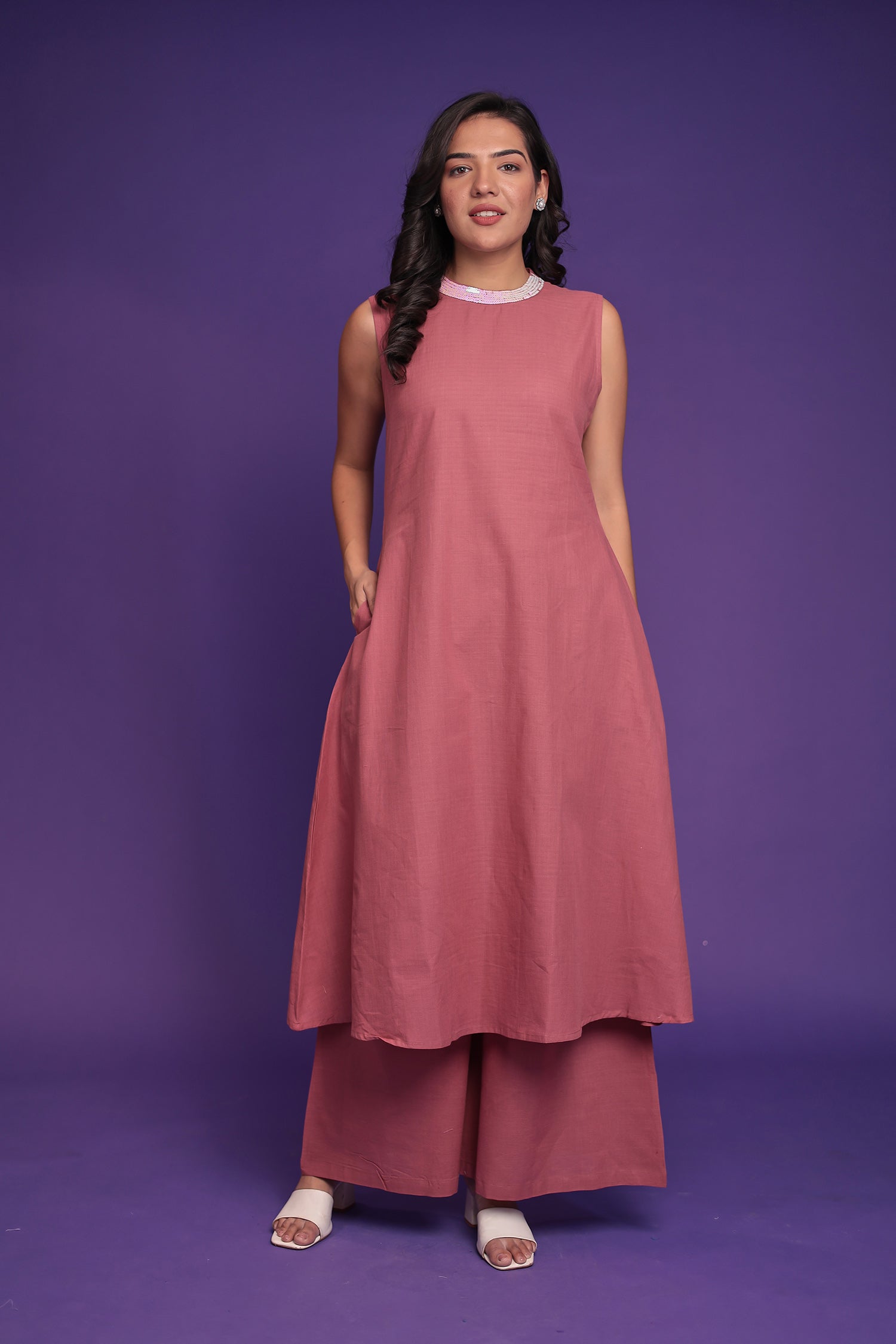 Pure Cotton Suit Embellished neck with Sequins work