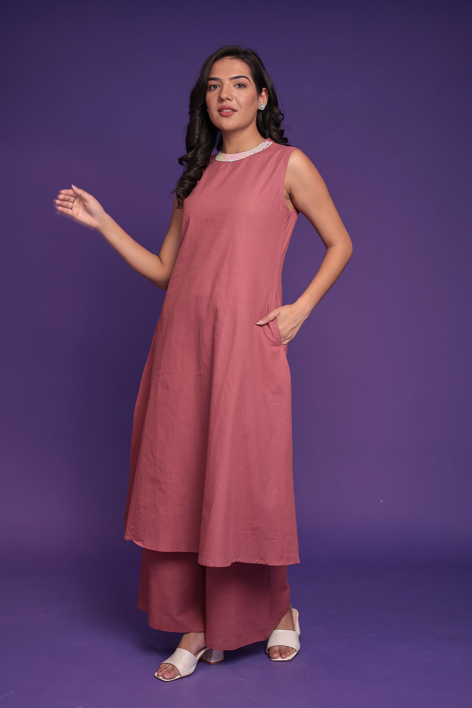 Pure Cotton Suit Embellished neck with Sequins work