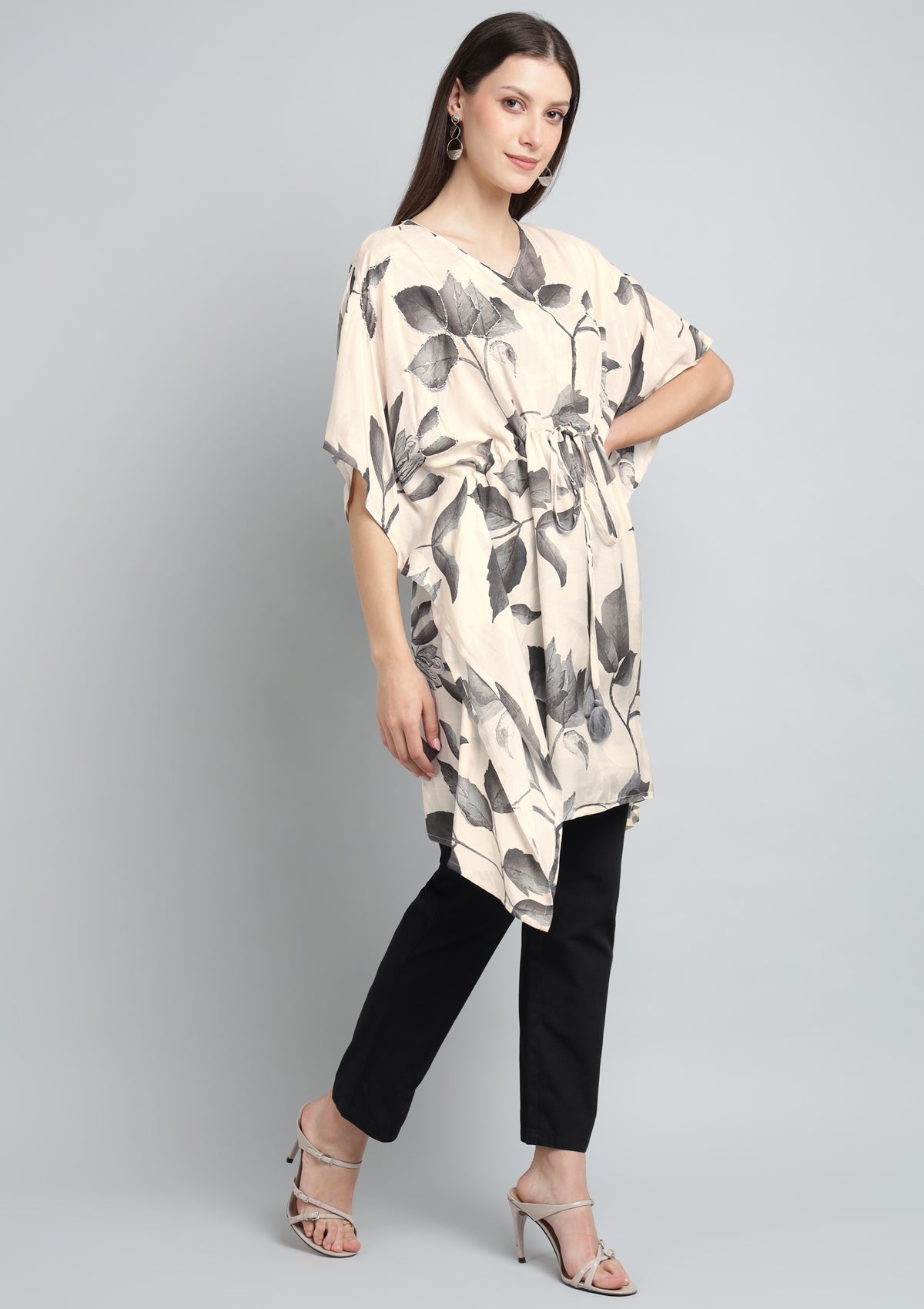 Printed Silk Blend Kaftan Embellished with Pearl work