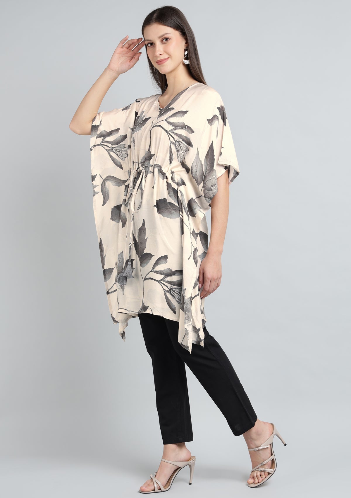 Printed Silk Blend Kaftan Embellished with Pearl work