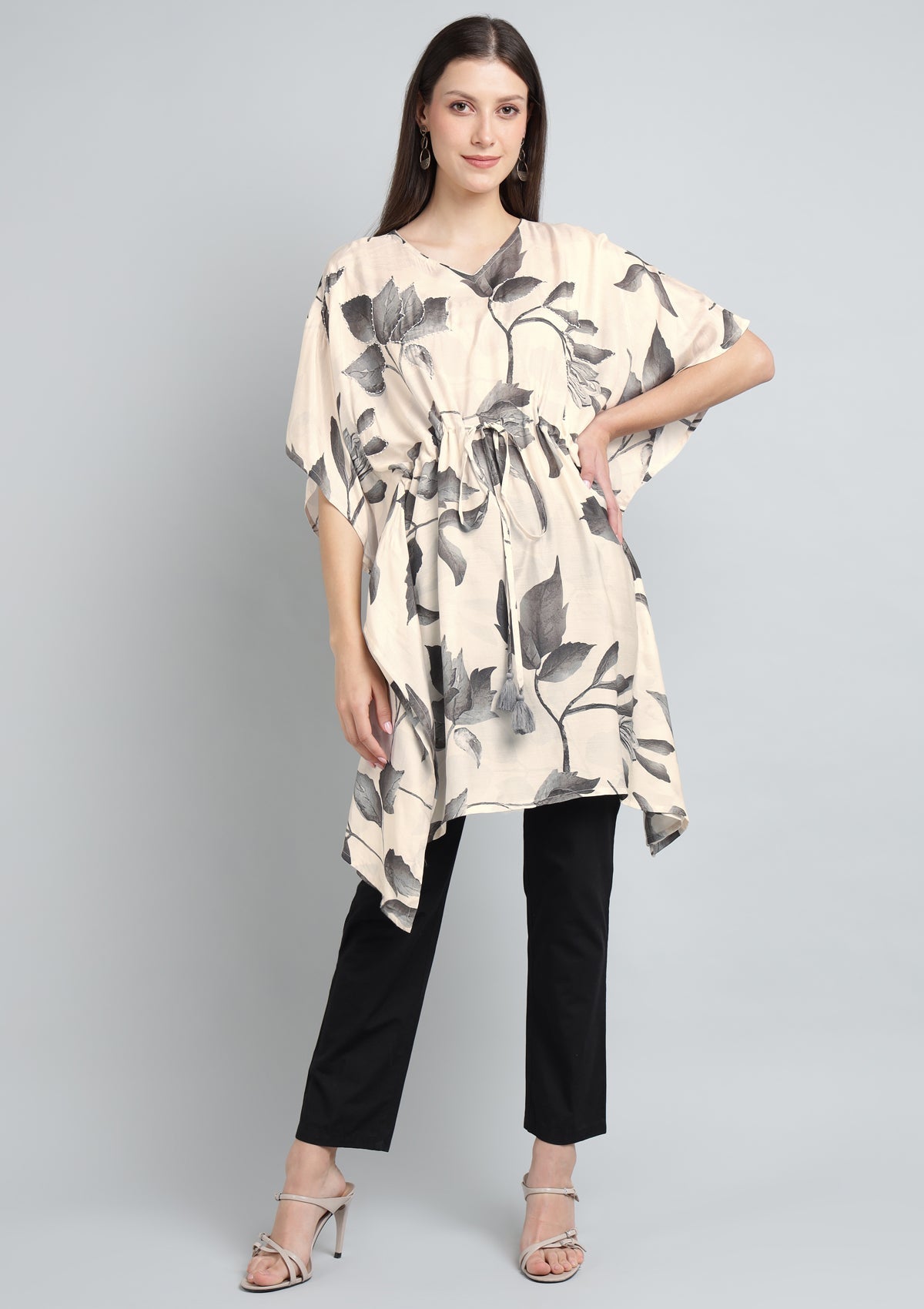 Printed Silk Blend Kaftan Embellished with Pearl work