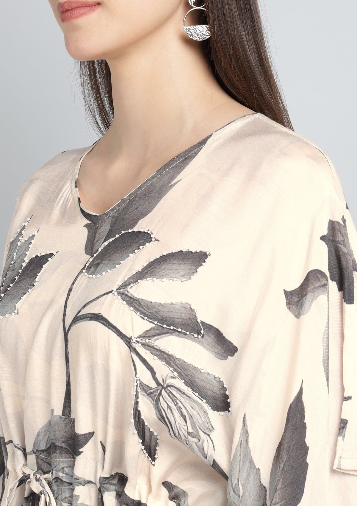 Printed Silk Blend Kaftan Embellished with Pearl work