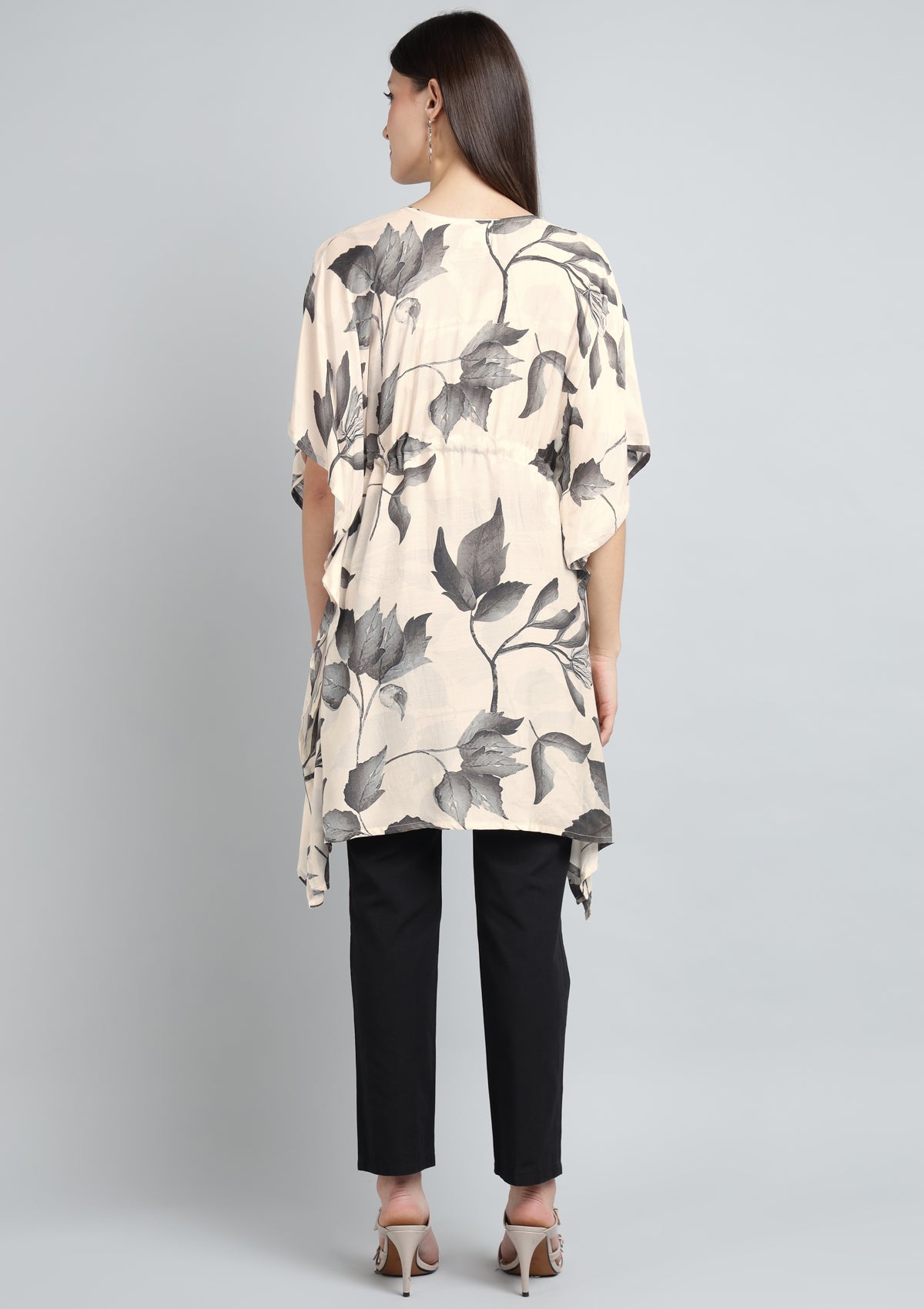 Printed Silk Blend Kaftan Embellished with Pearl work