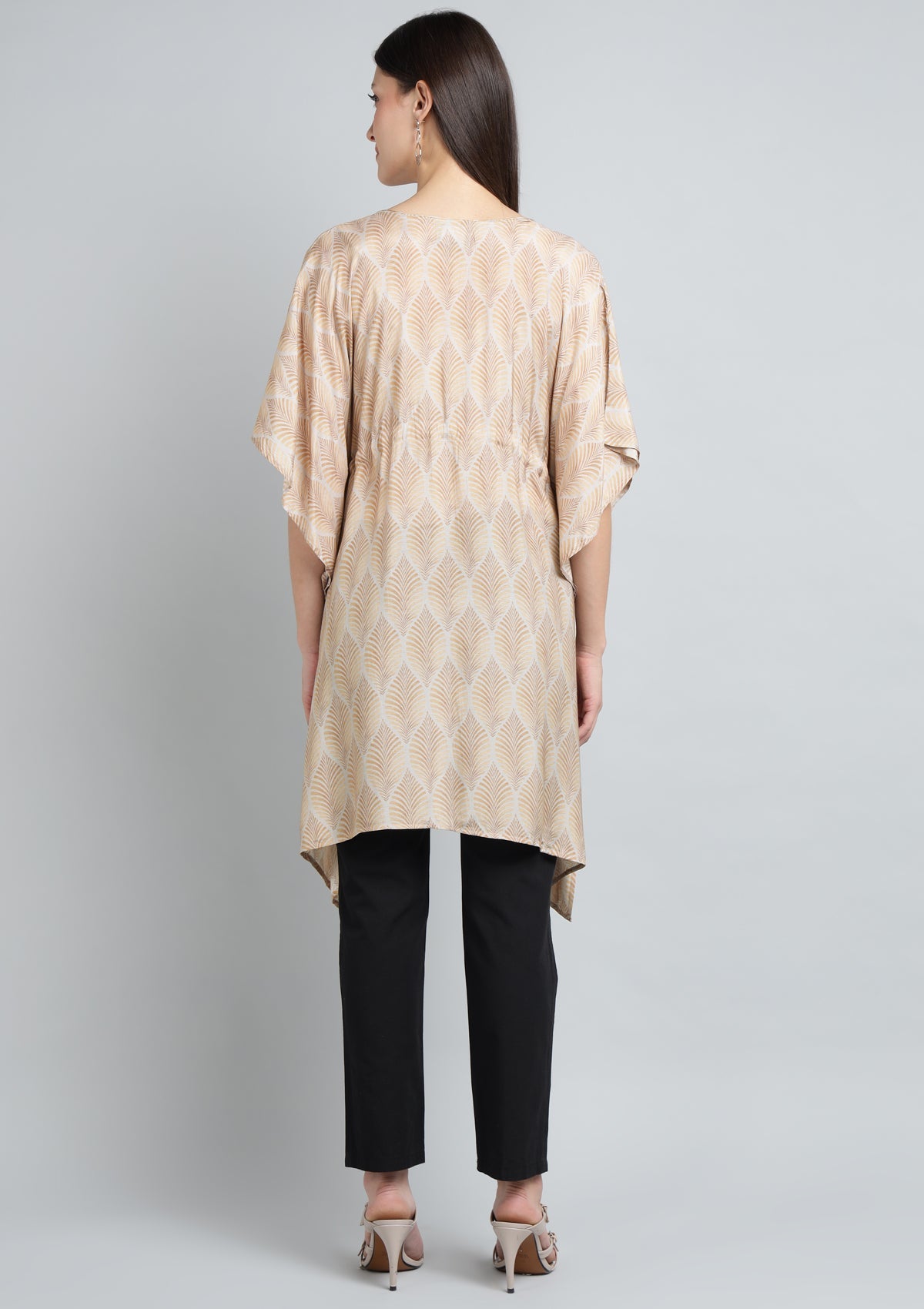 Printed Silk Blend Kaftan with Thread Embroidery